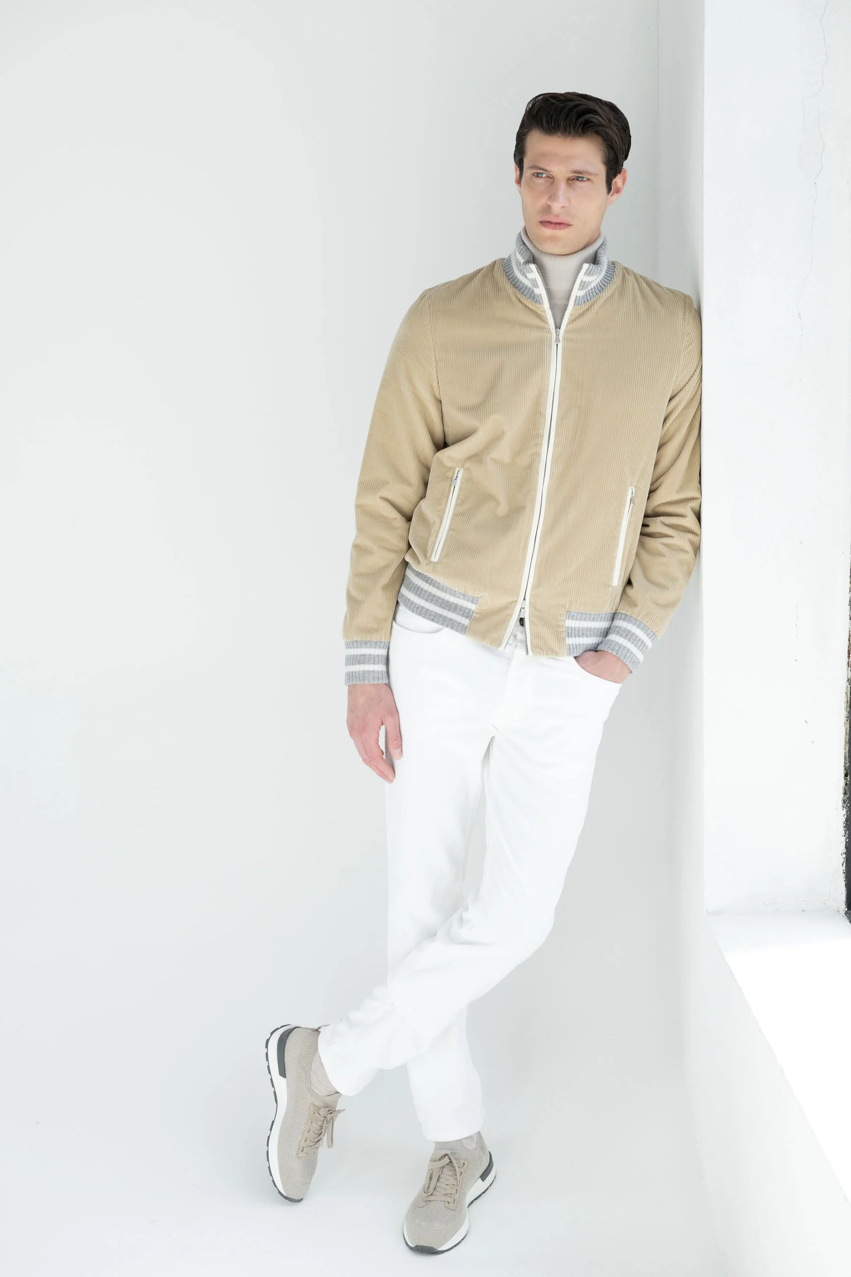 Beige corduroy college bomber - Made in Italy - Image 5