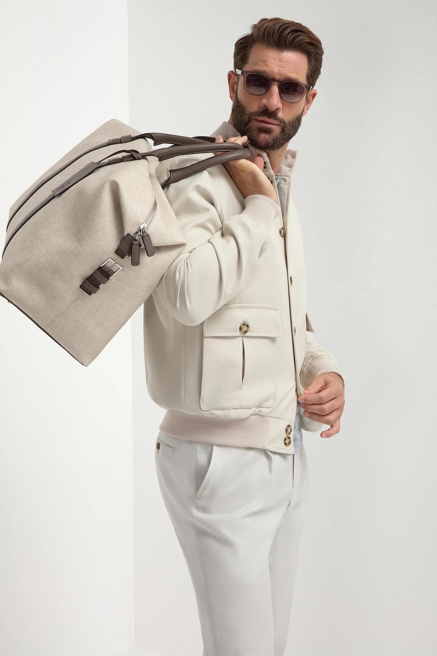 Beige cotton and silk bomber - Made in Italy - Image 2