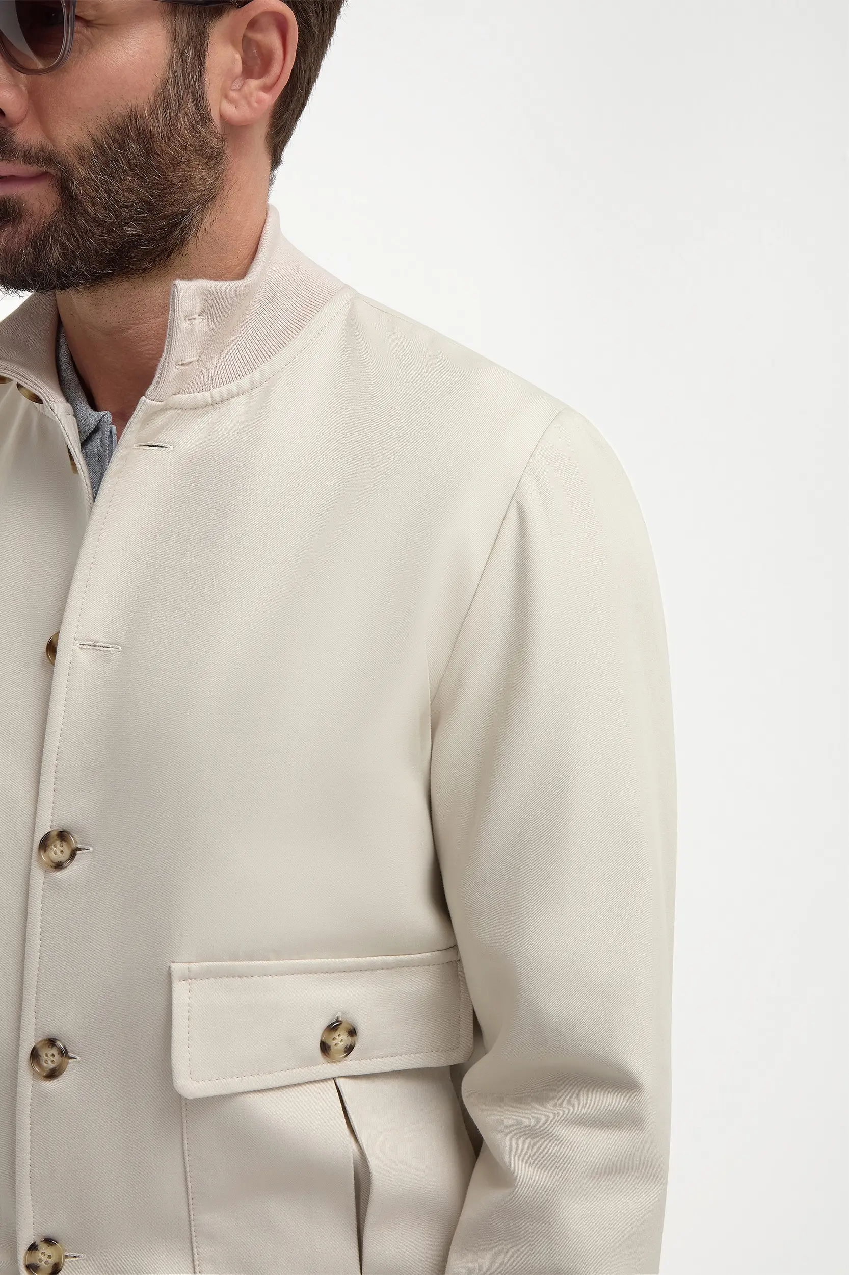Beige cotton and silk bomber - Made in Italy - Image 3