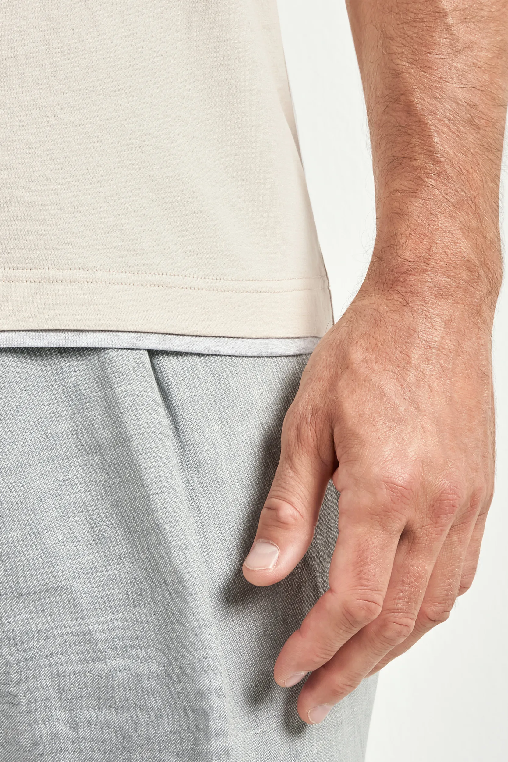 Beige cotton t-shirt with collar detail - Made in Italy - Image 4