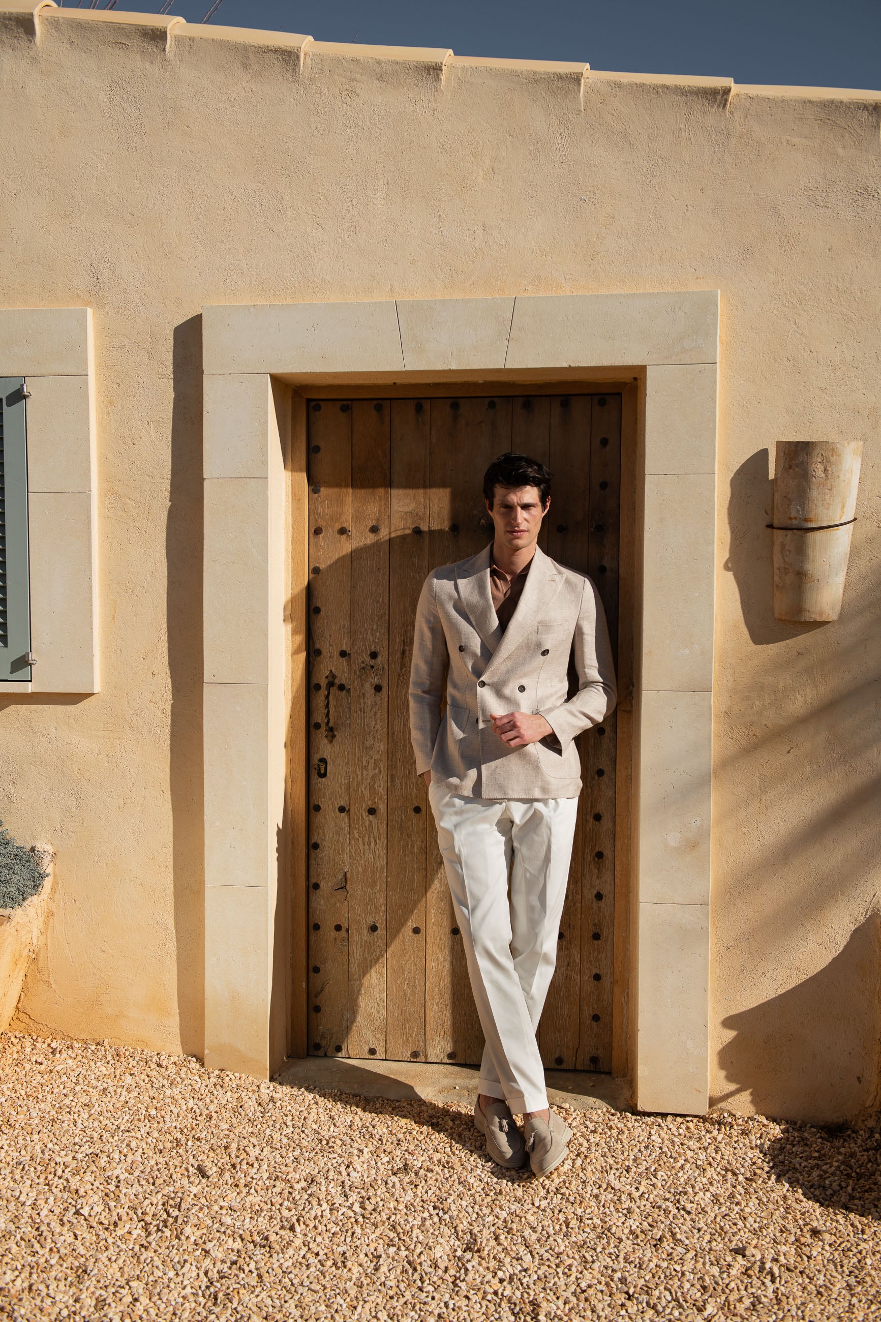 Beige double breasted linen cotton and silk jacket - Made in Italy - Image 3