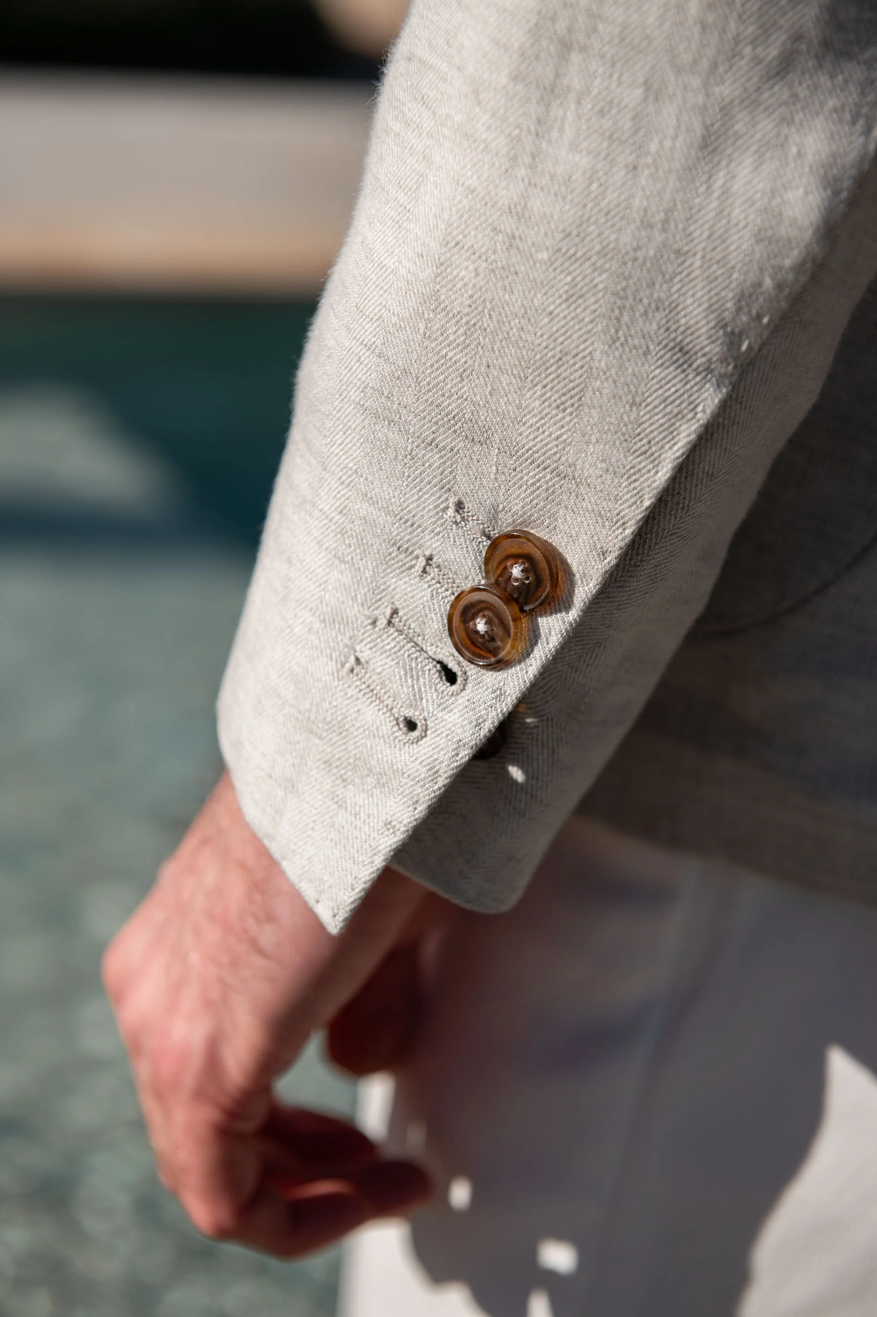 Stone herringbone linen jacket "Soragna Collection" - Made in Italy - Image 3