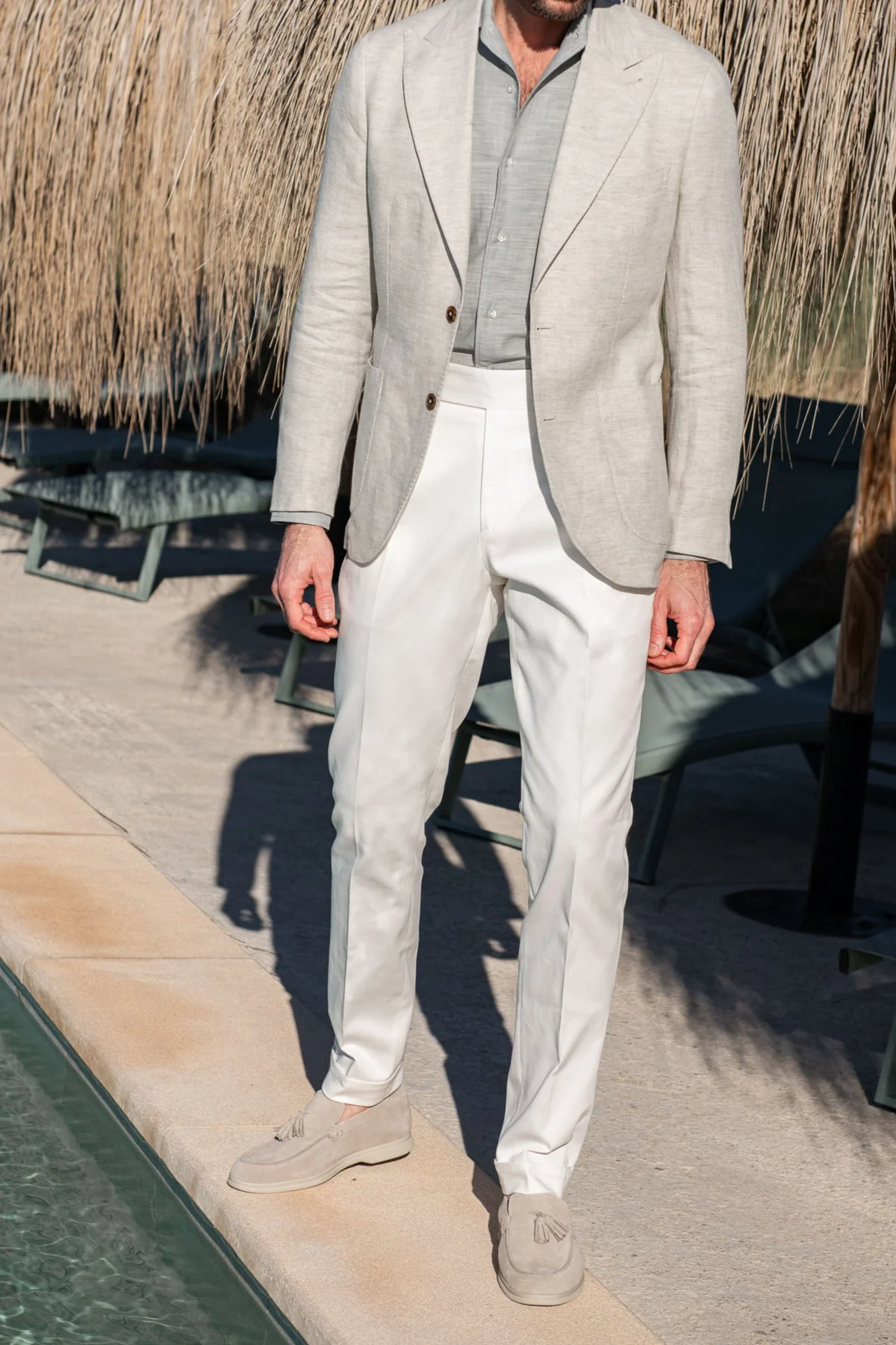 Stone herringbone linen jacket "Soragna Collection" - Made in Italy - Image 4