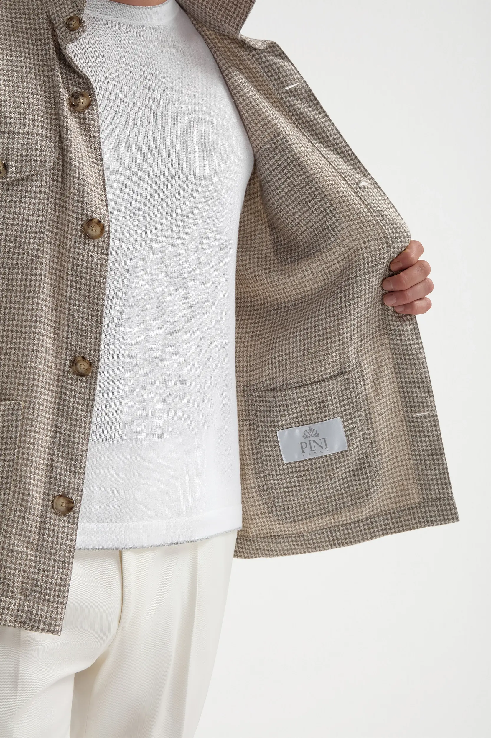 Beige houndstooth safari jacket - Made in Italy - Image 3