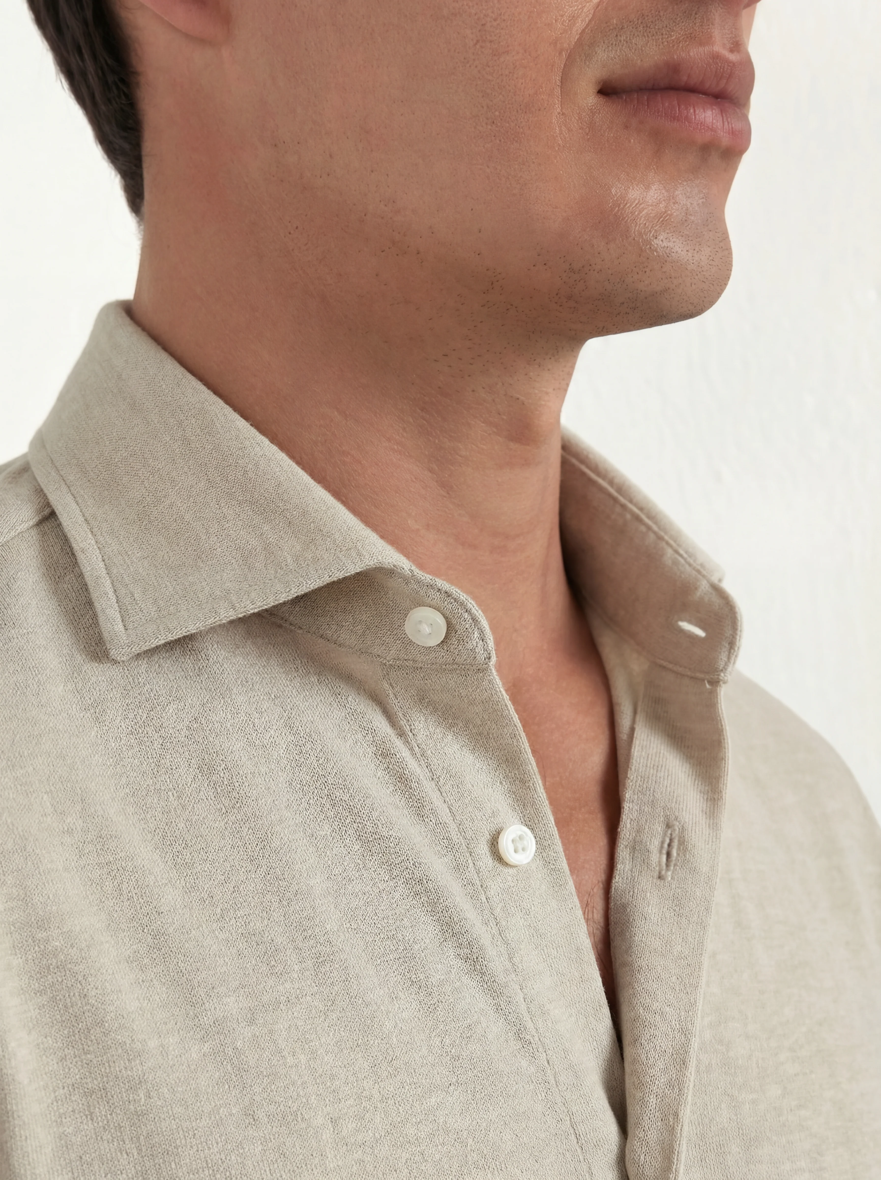 Beige jersey merino shirt - Made in Italy - Image 3