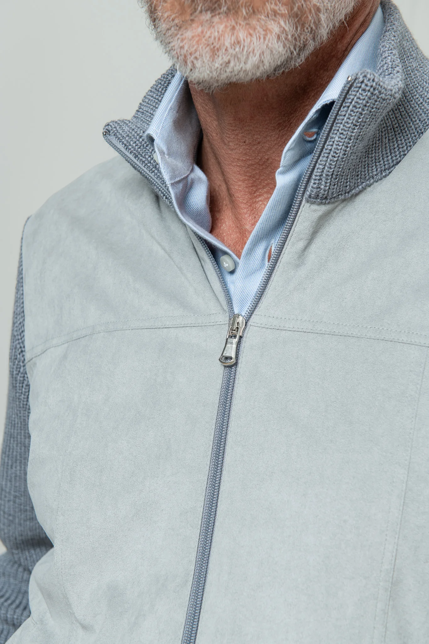Grey and light grey cardigan - Alcantara & wool - Made in Italy - Image 5
