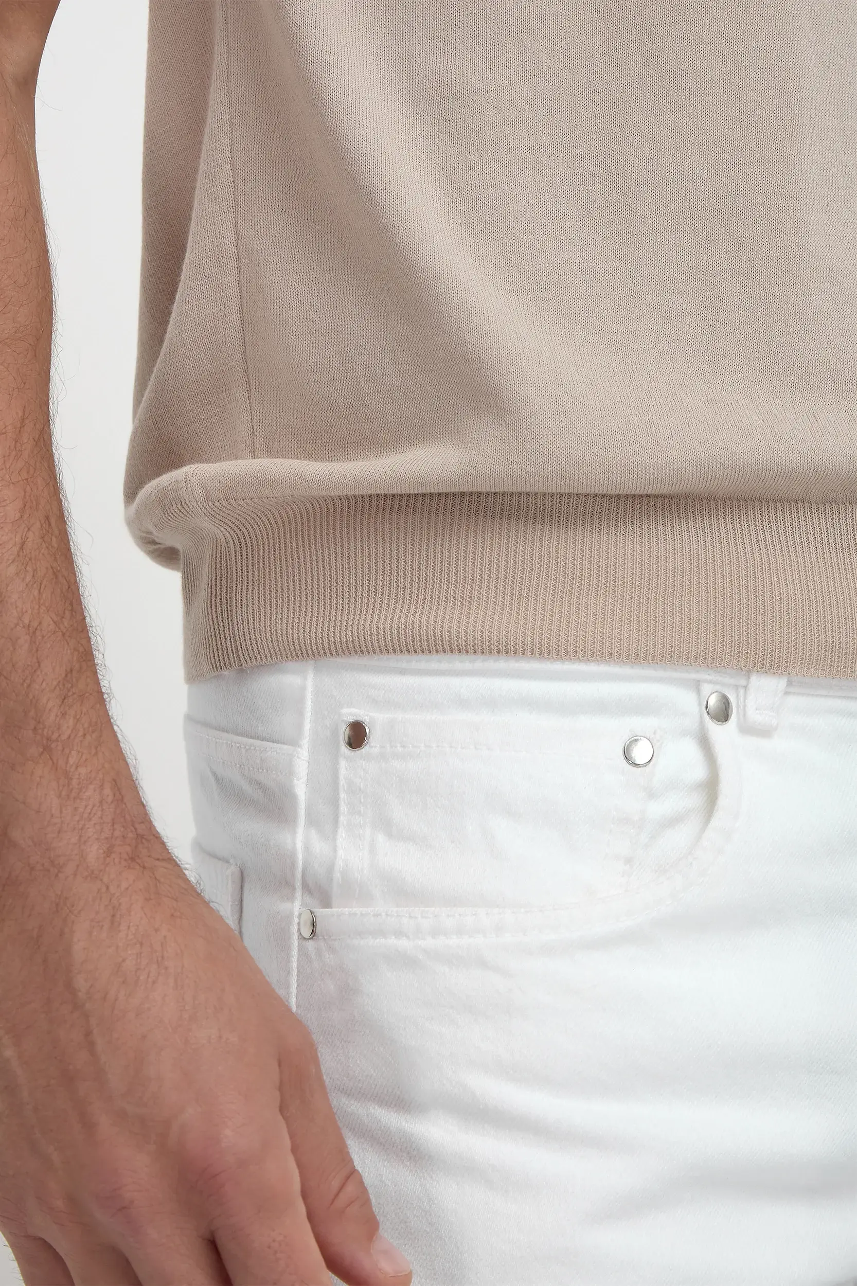 Beige striped collar detail knitted t-shirt - Made in Italy - Image 3