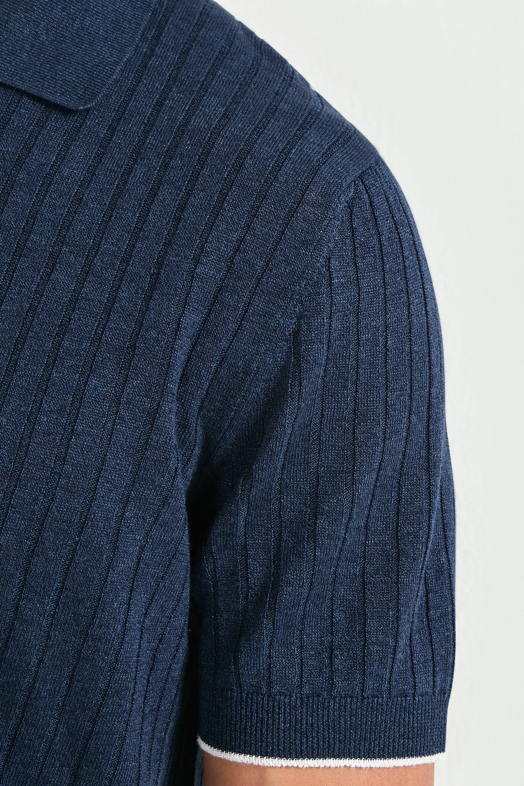 Blue cotton and linen ribbed polo - Made in Italy - Image 4