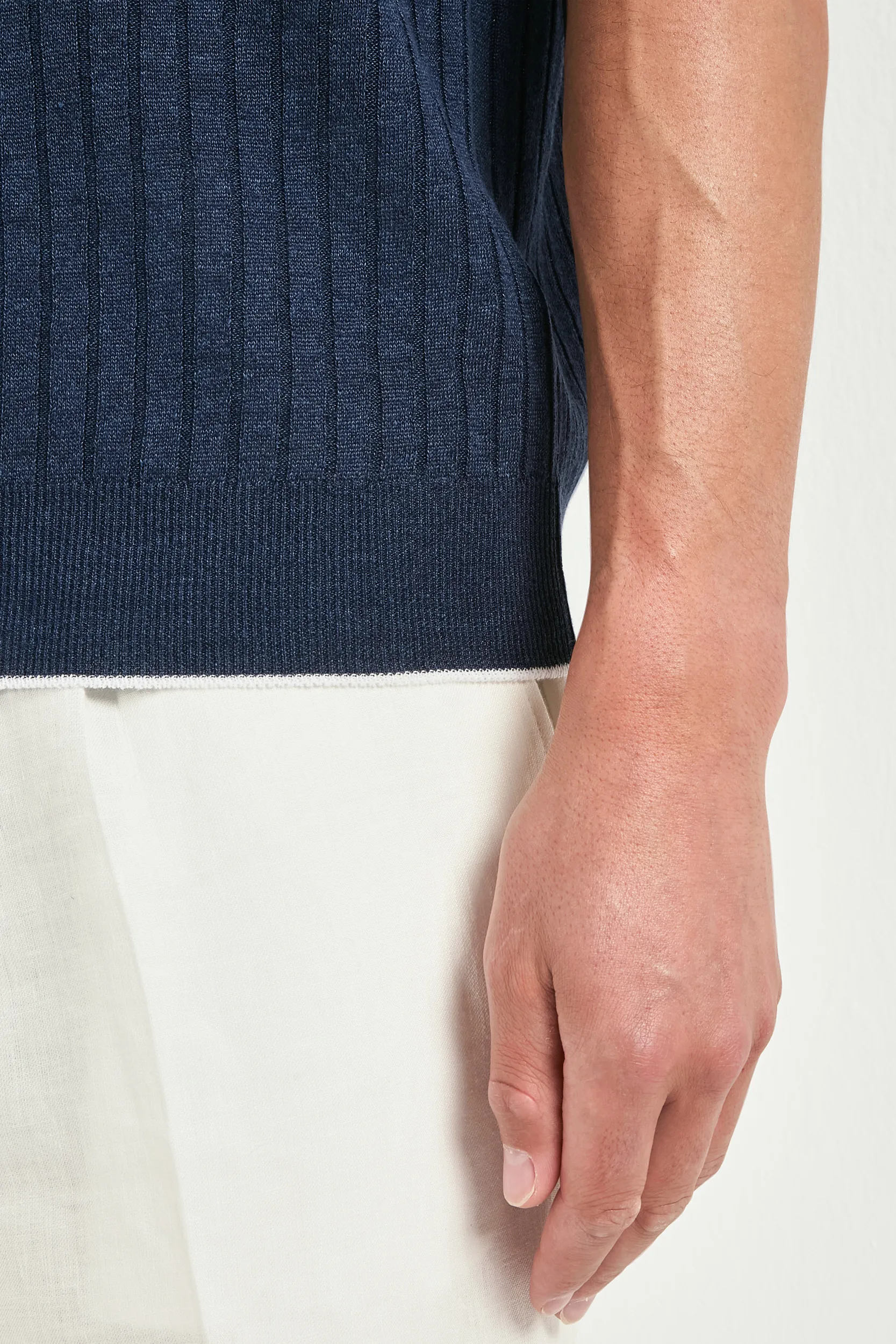 Blue cotton and linen ribbed polo - Made in Italy - Image 5