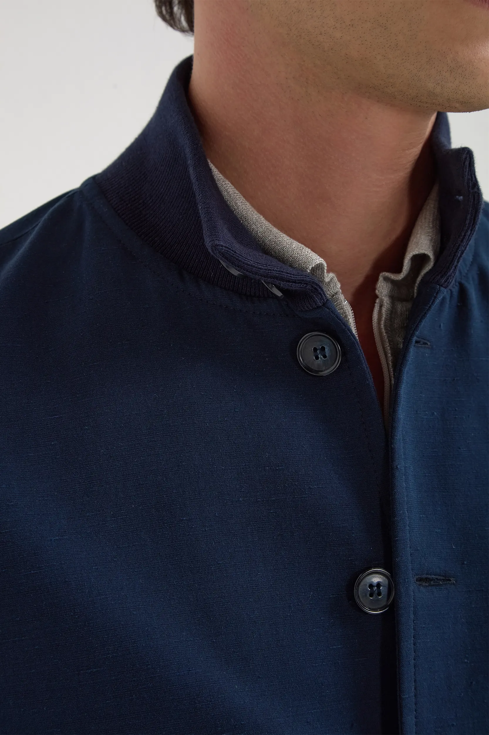 Blue cotton and silk bomber - Made in Italy - Image 3