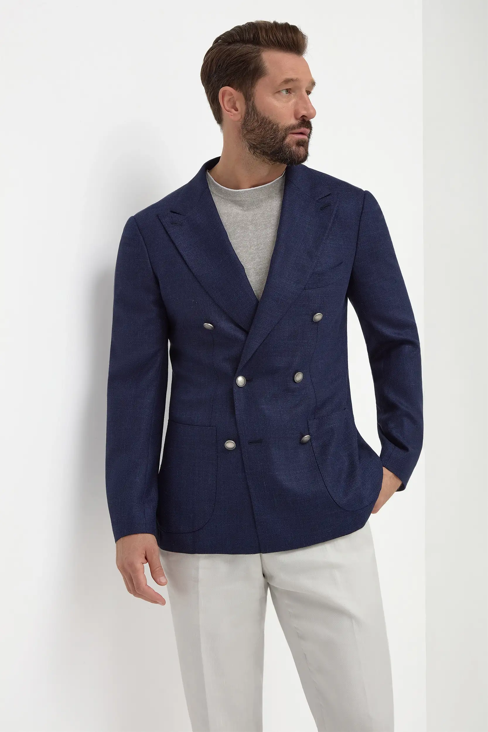 Blue herringbone double breasted jacket - Made in Italy - Image 4