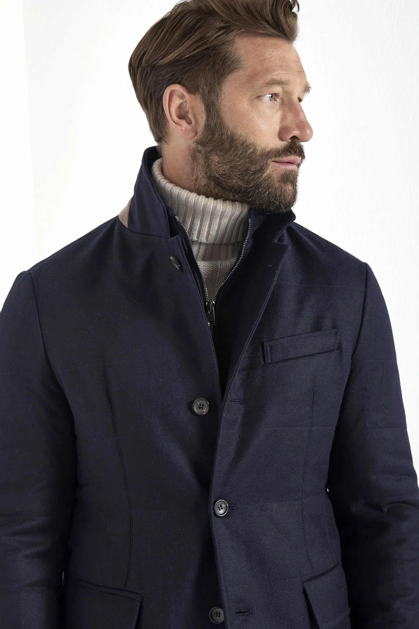 Blue down jacket in wool & cashmere – Made in Italy - Image 3