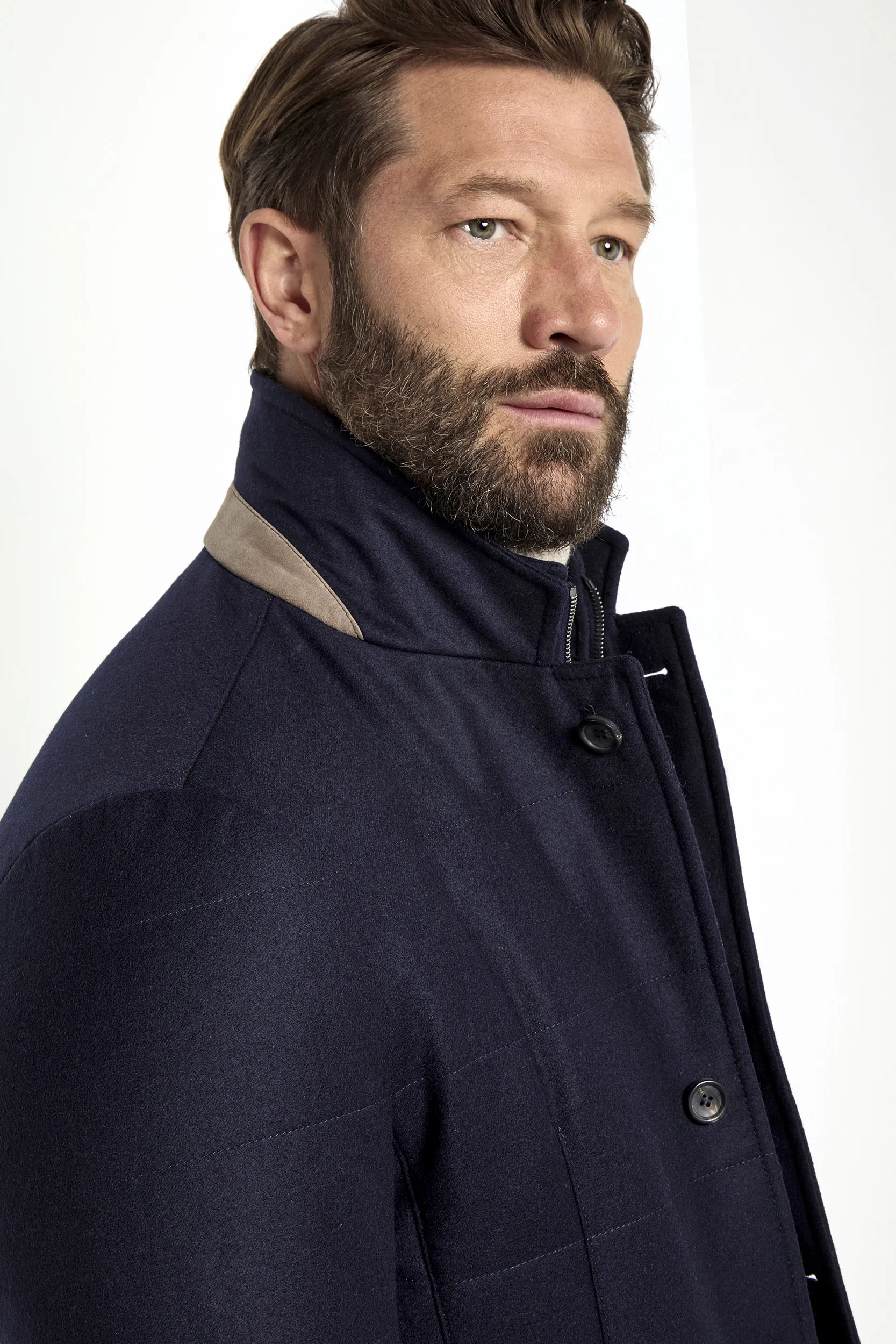 Blue down jacket in wool & cashmere – Made in Italy - Image 4
