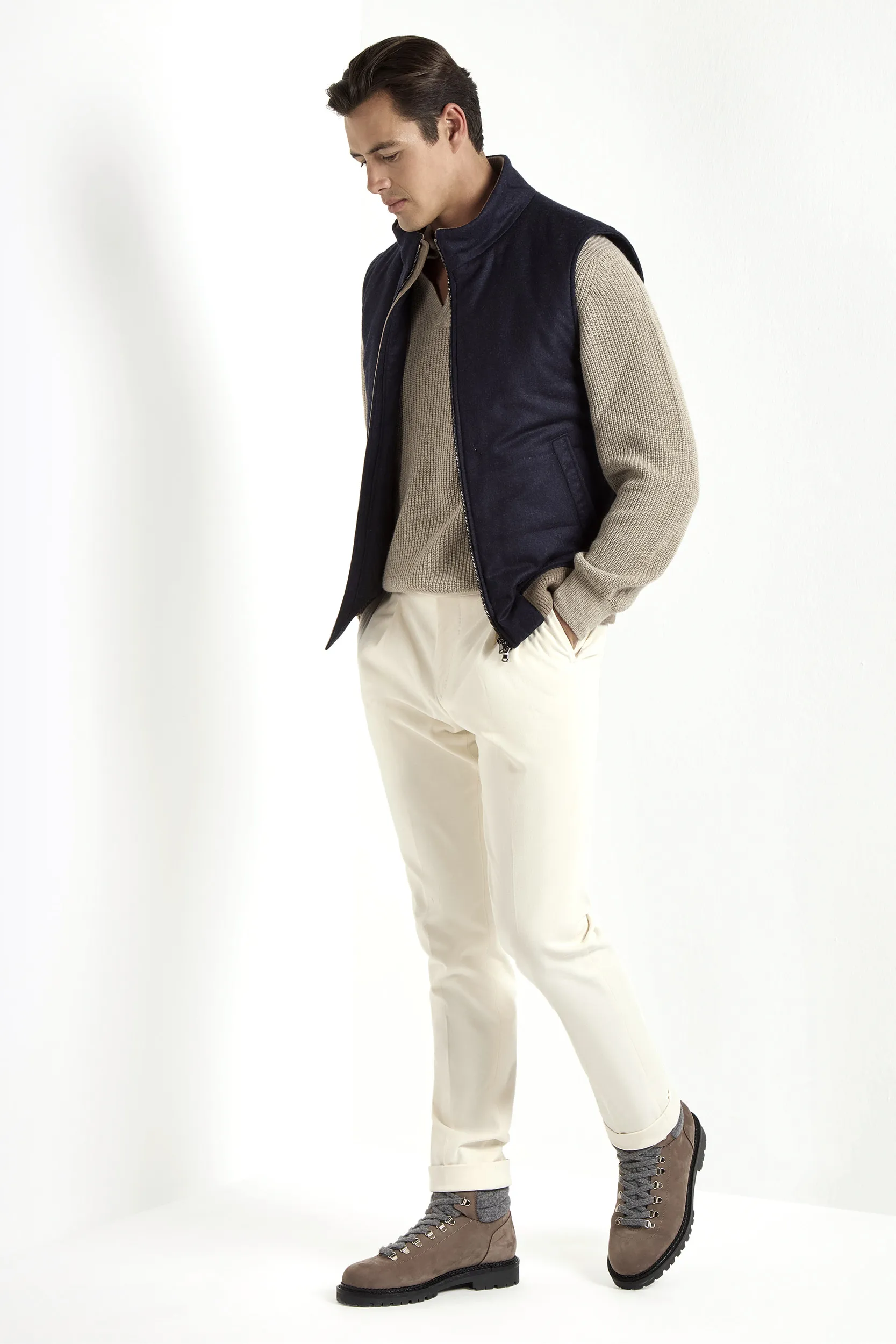Blue down vest in wool & cashmere – Made in Italy - Image 4