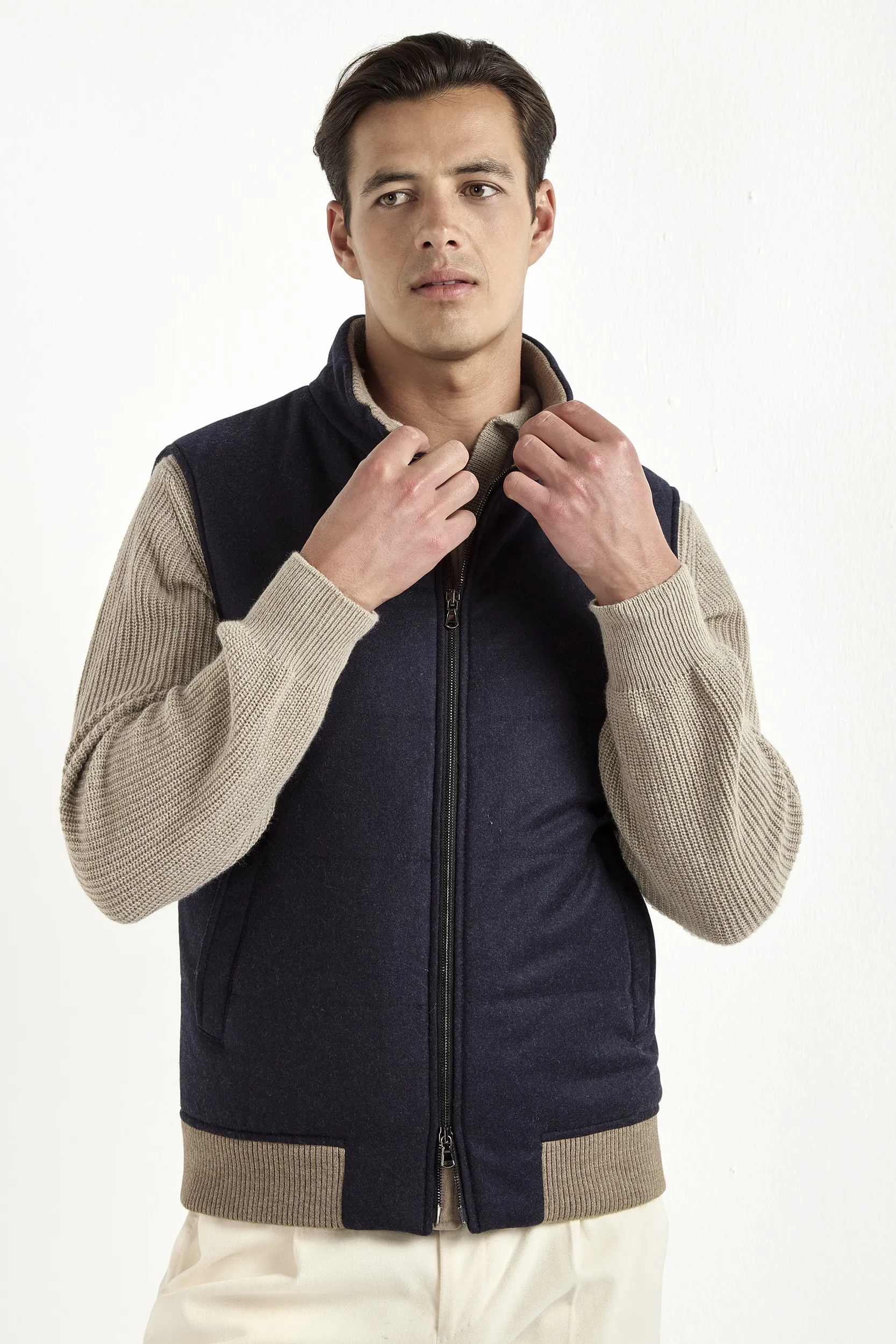 Blue down vest in wool & cashmere – Made in Italy - Image 5