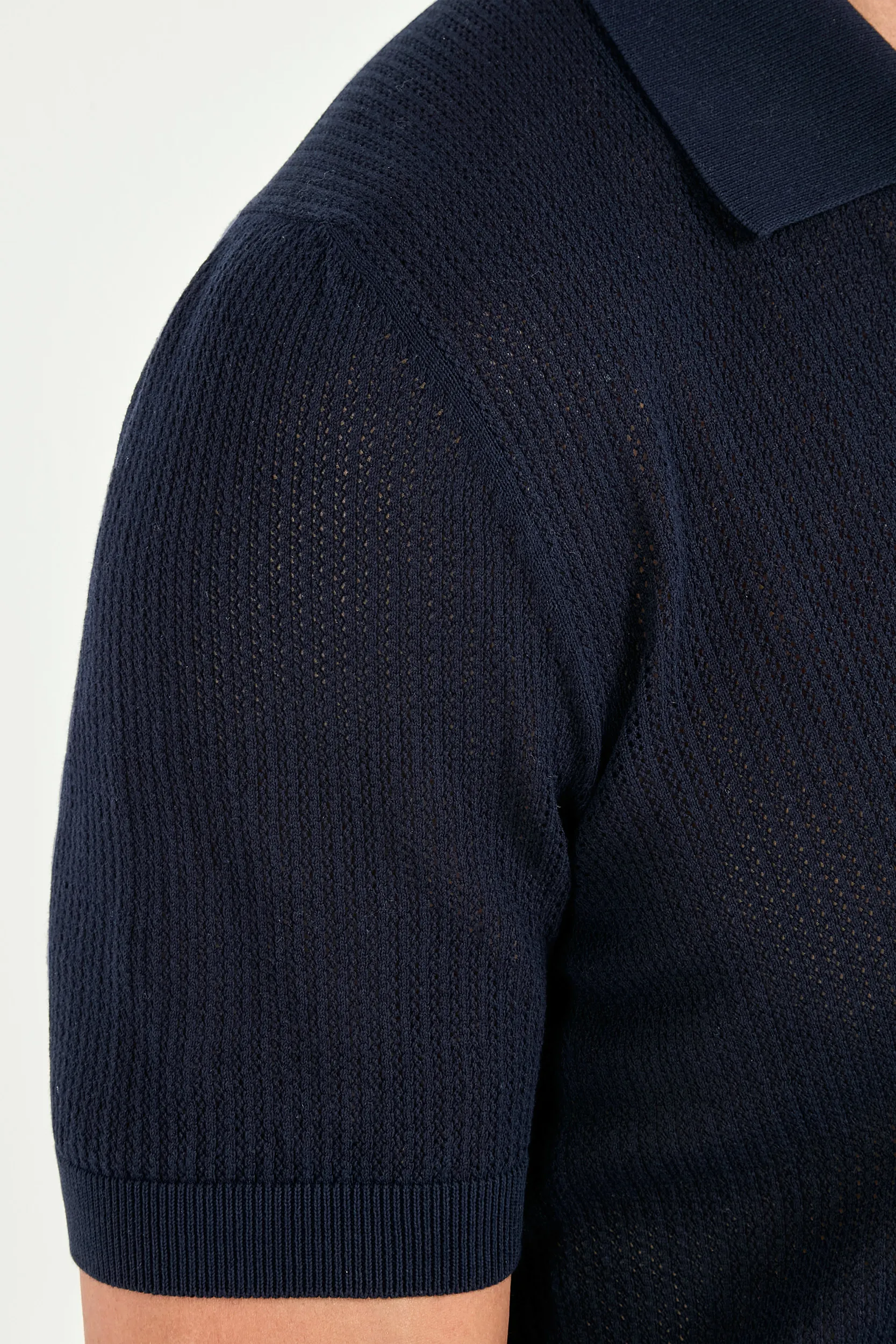 Blue knitted polo cardigan - Made in Italy - Image 3