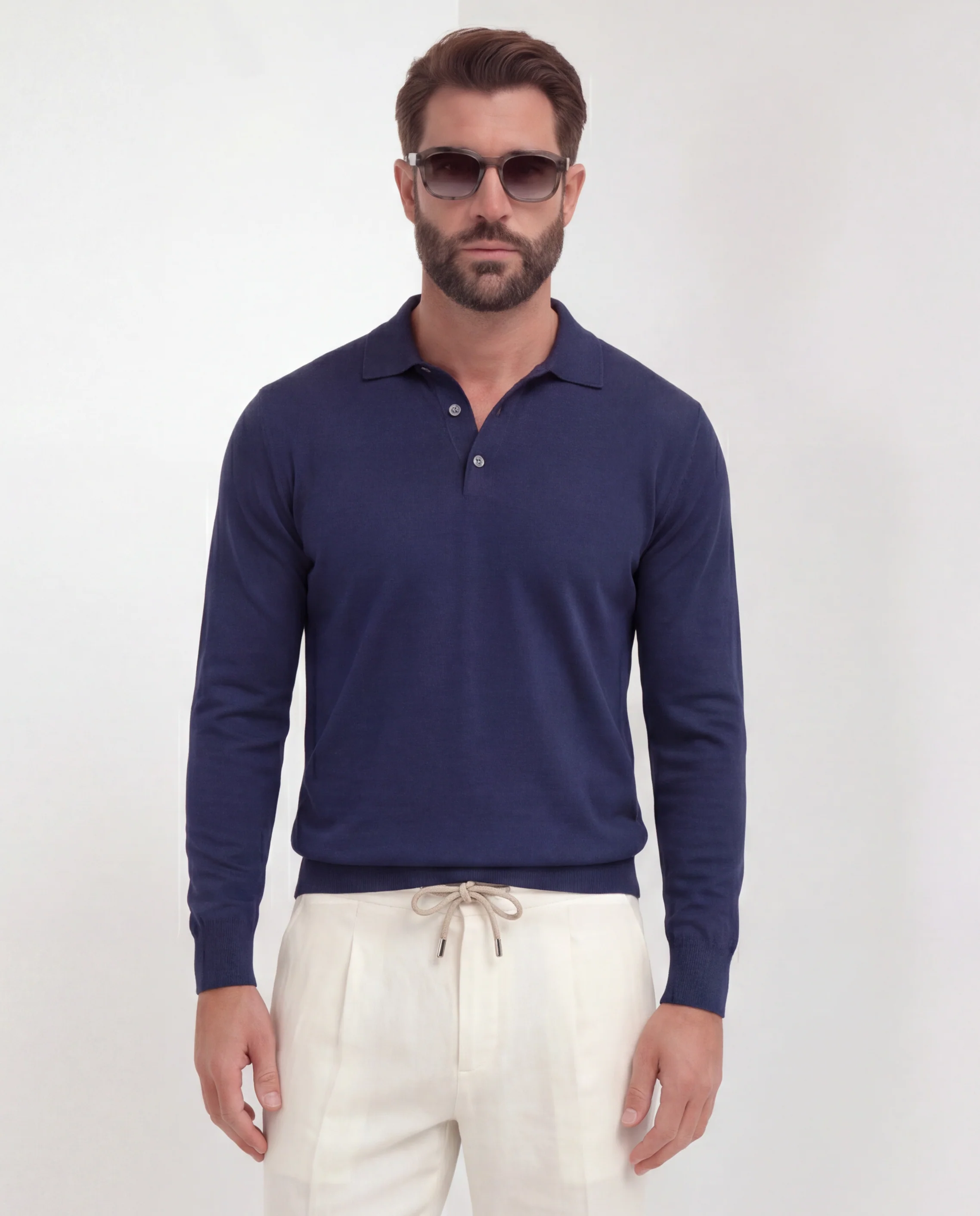 Blue long sleeve polo - Made in Italy