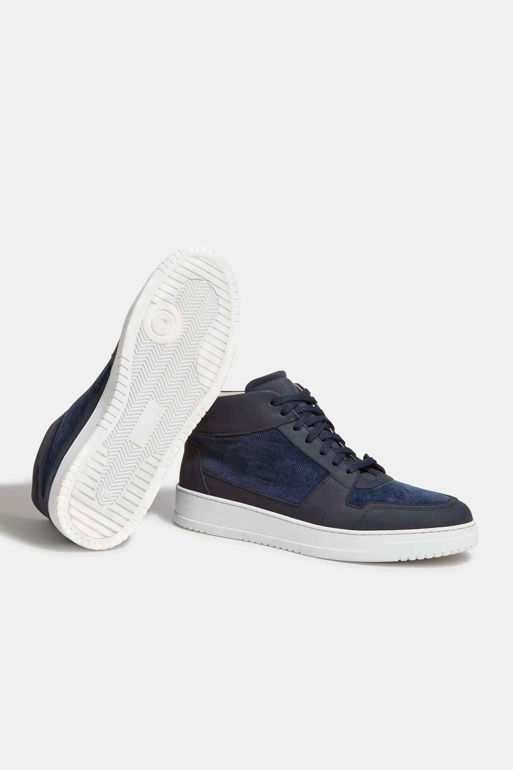 Blue nabuk and corduroy High sneakers - Made In Italy - Image 3