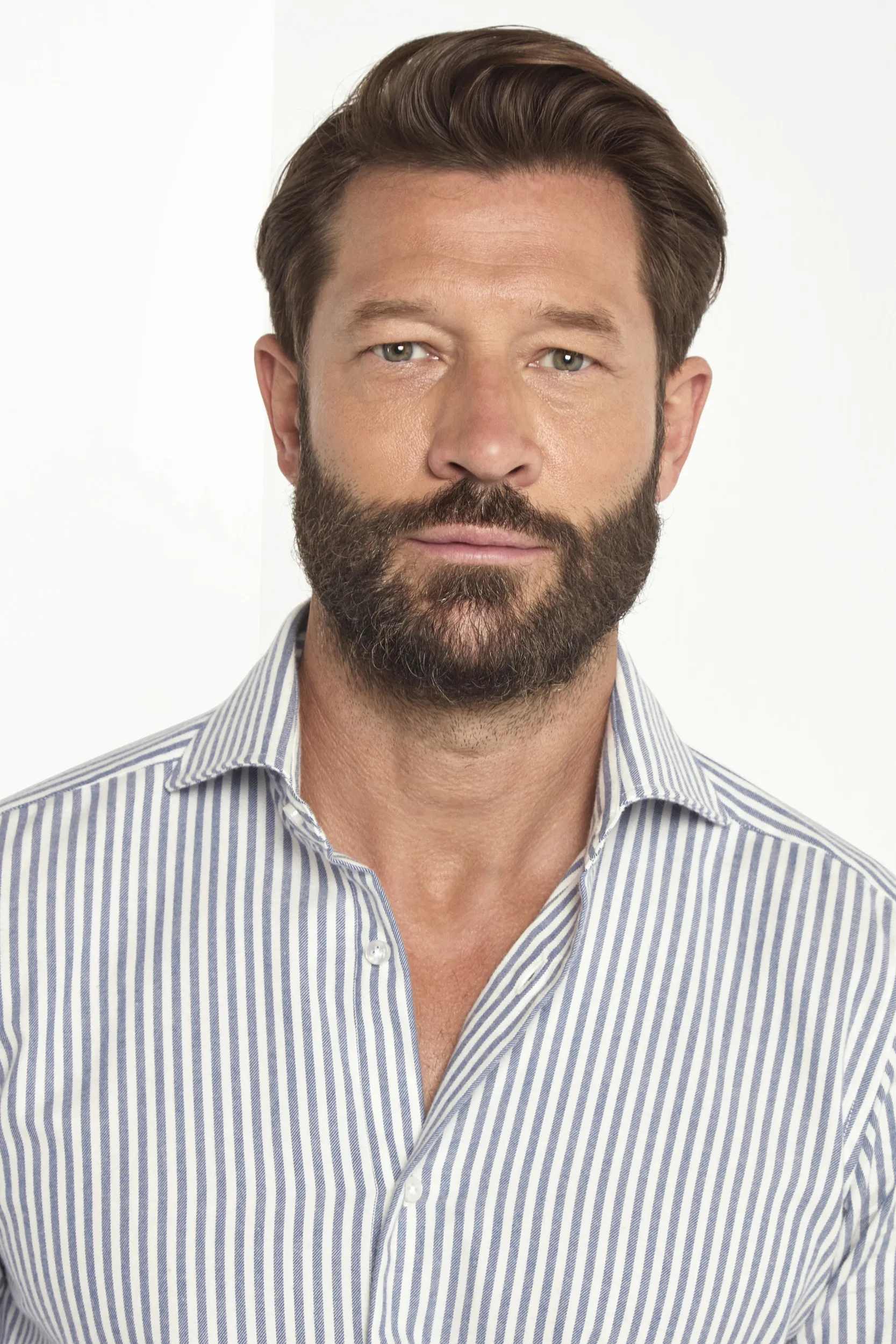 Blue striped cotton and cashmere shirt - Made in Italy - Image 2