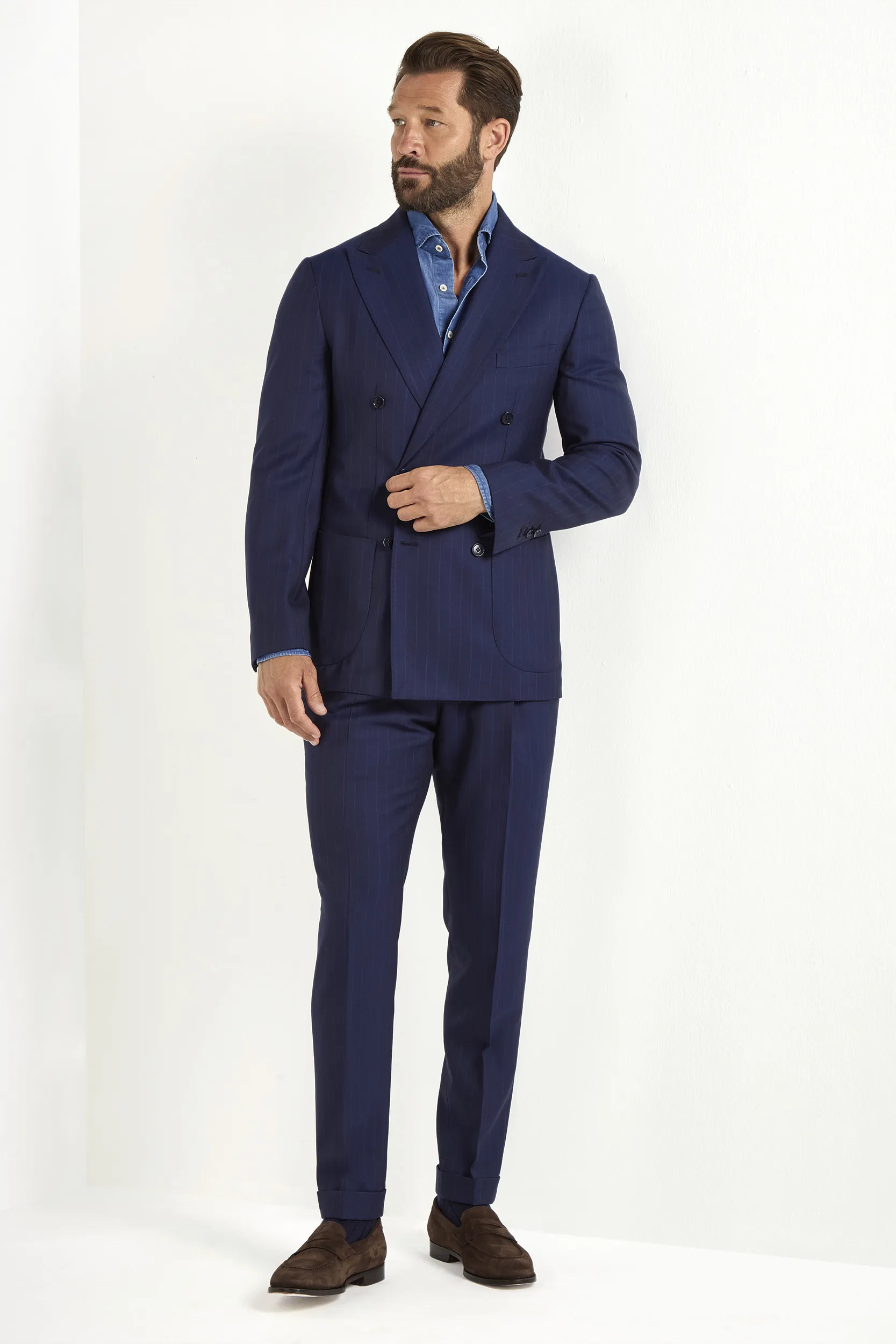 Blue striped double breasted suit - Made in Italy - Image 3