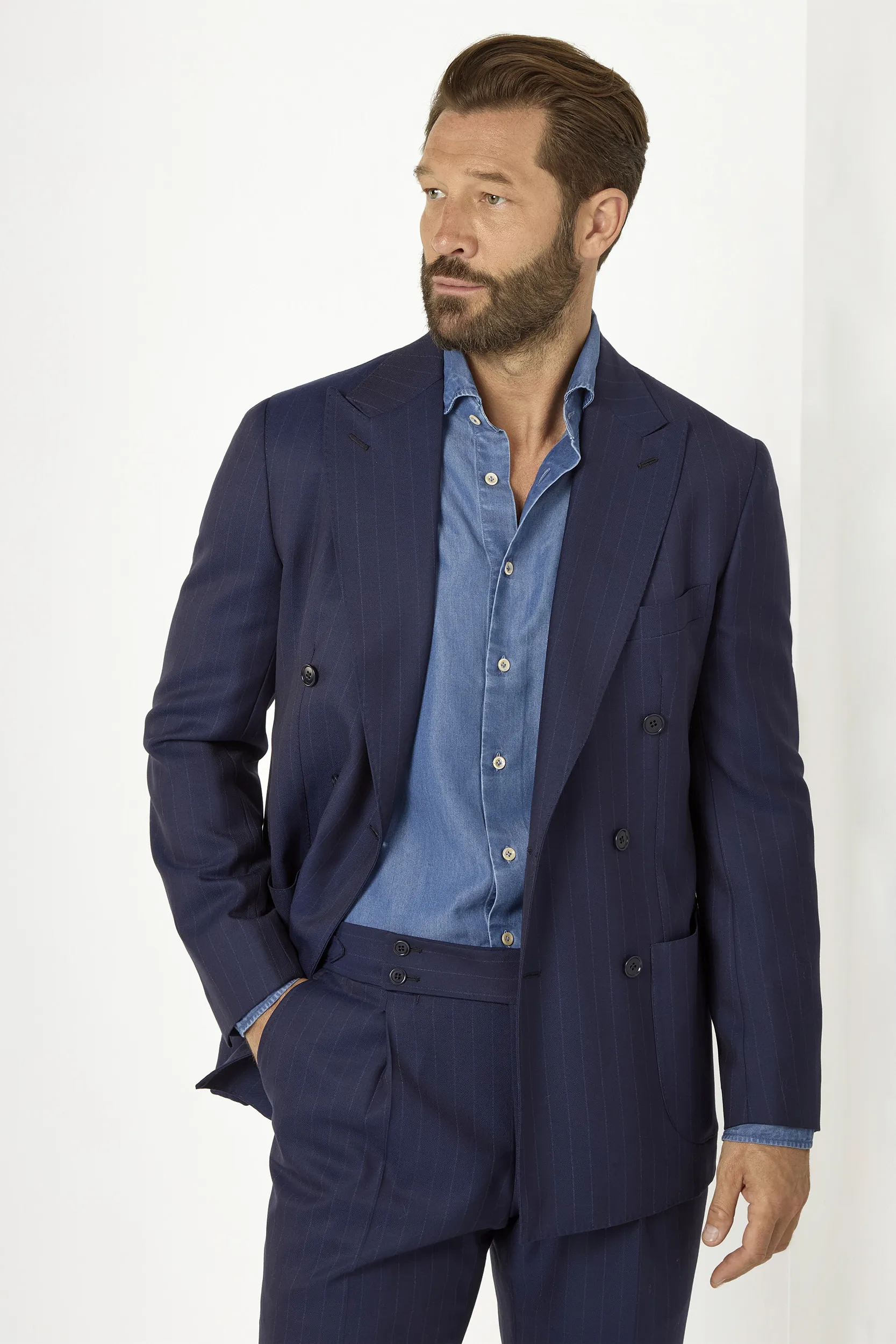 Blue striped double breasted suit - Made in Italy - Image 4