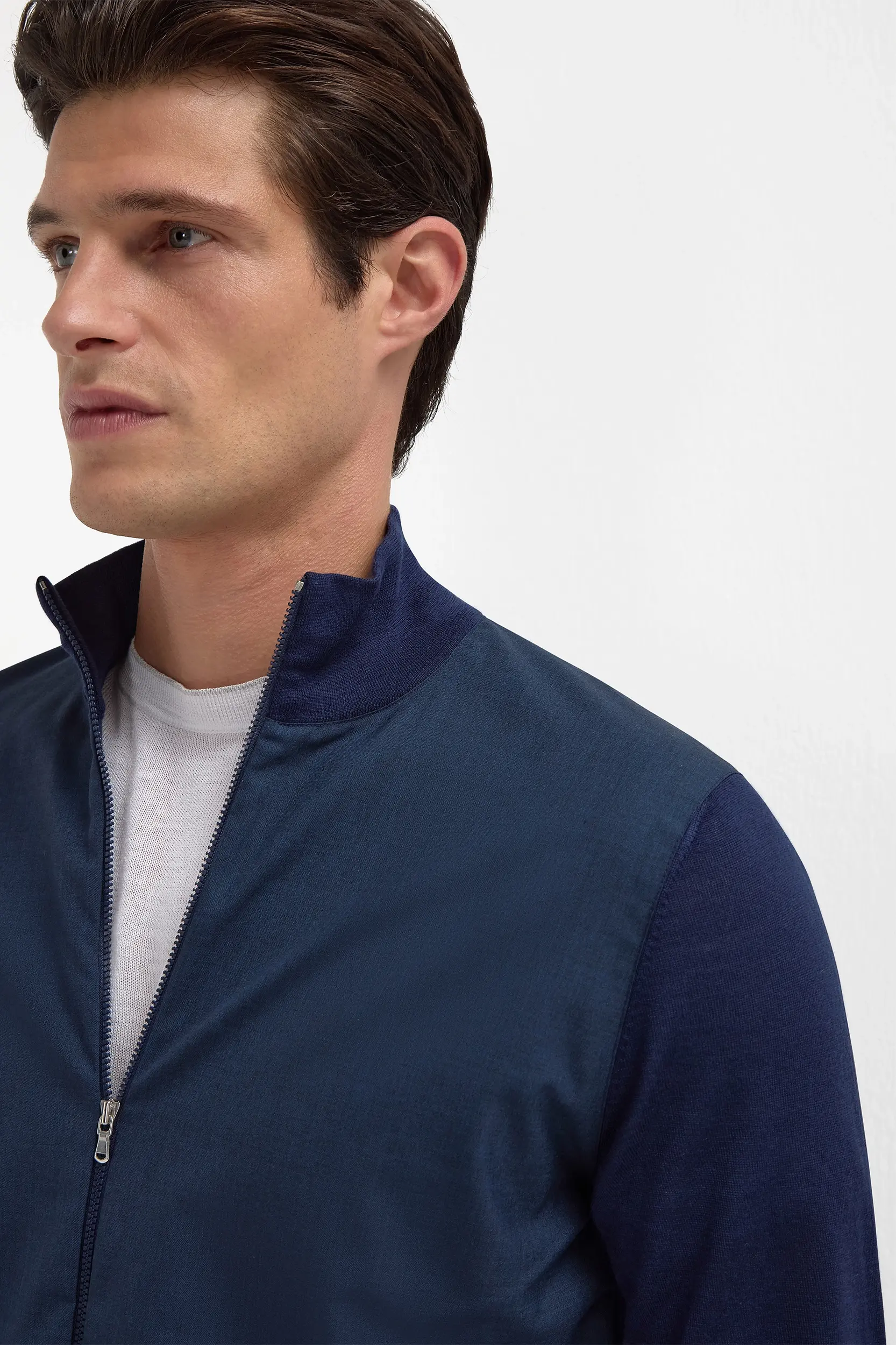 Blue wool & knit bomber - Made in Italy - Image 4