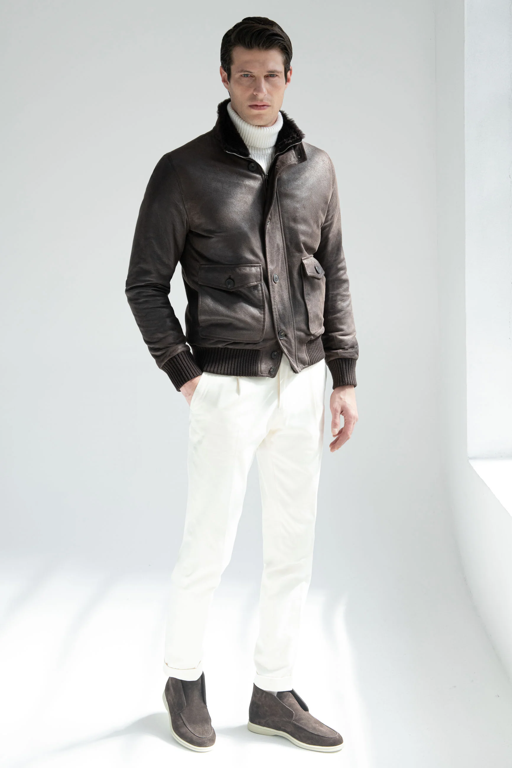 Brown leather bomber – Made in Italy - Image 5