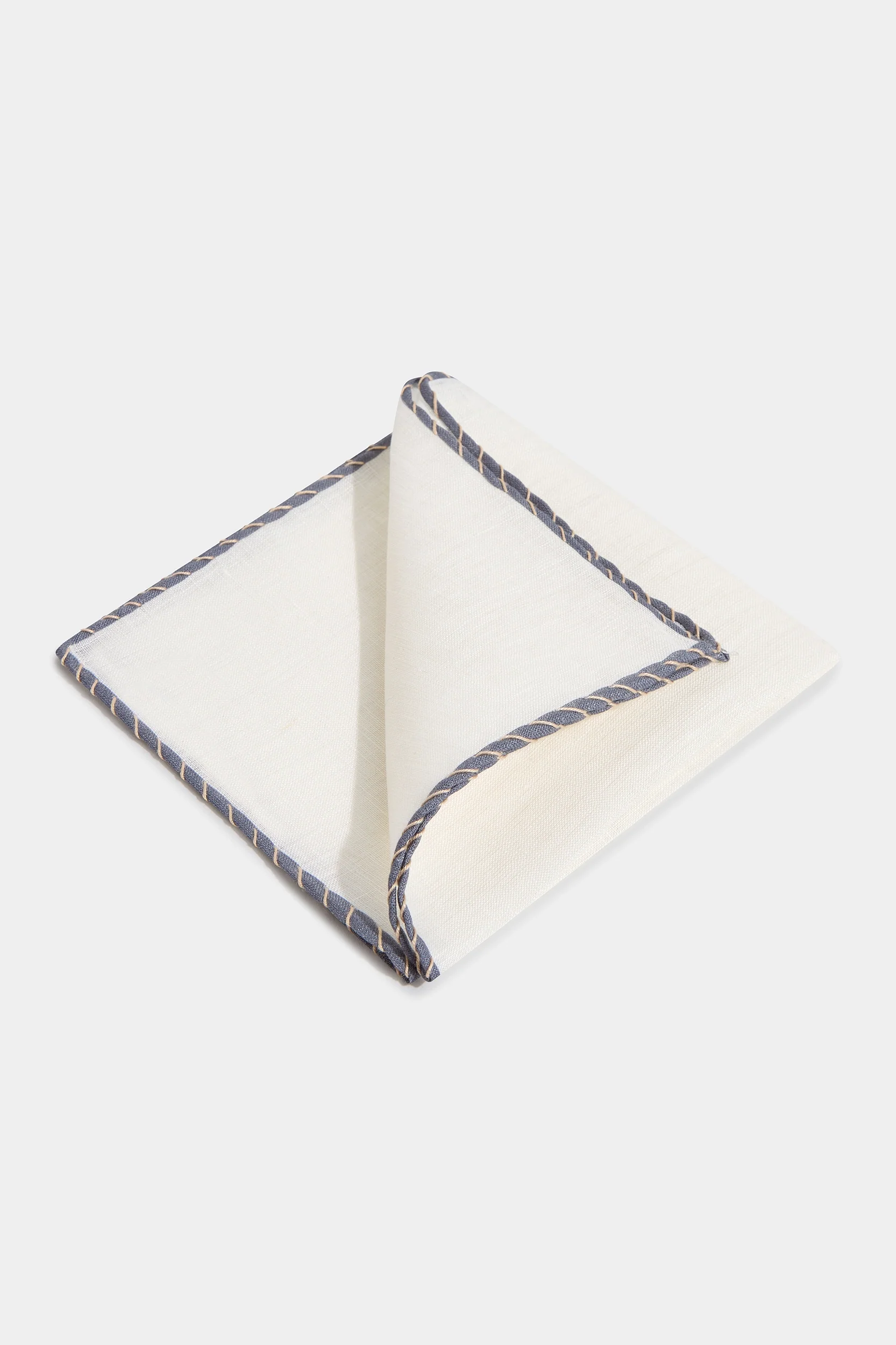 White linen pocket square with grey and beige edges - Made in Italy