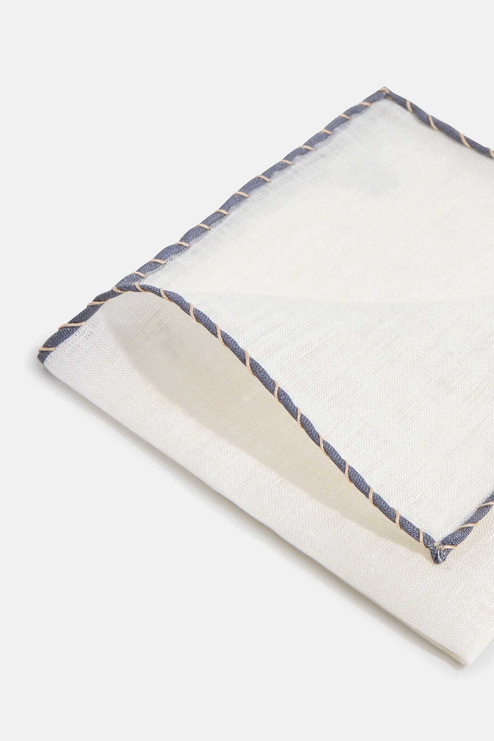 White linen pocket square with grey and beige edges - Made in Italy - Image 2
