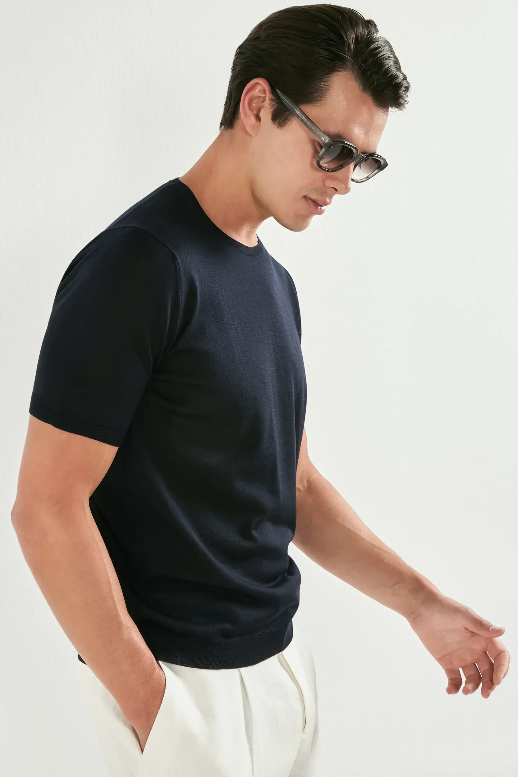 Dark navy wool t-shirt - Made in Italy - Image 2