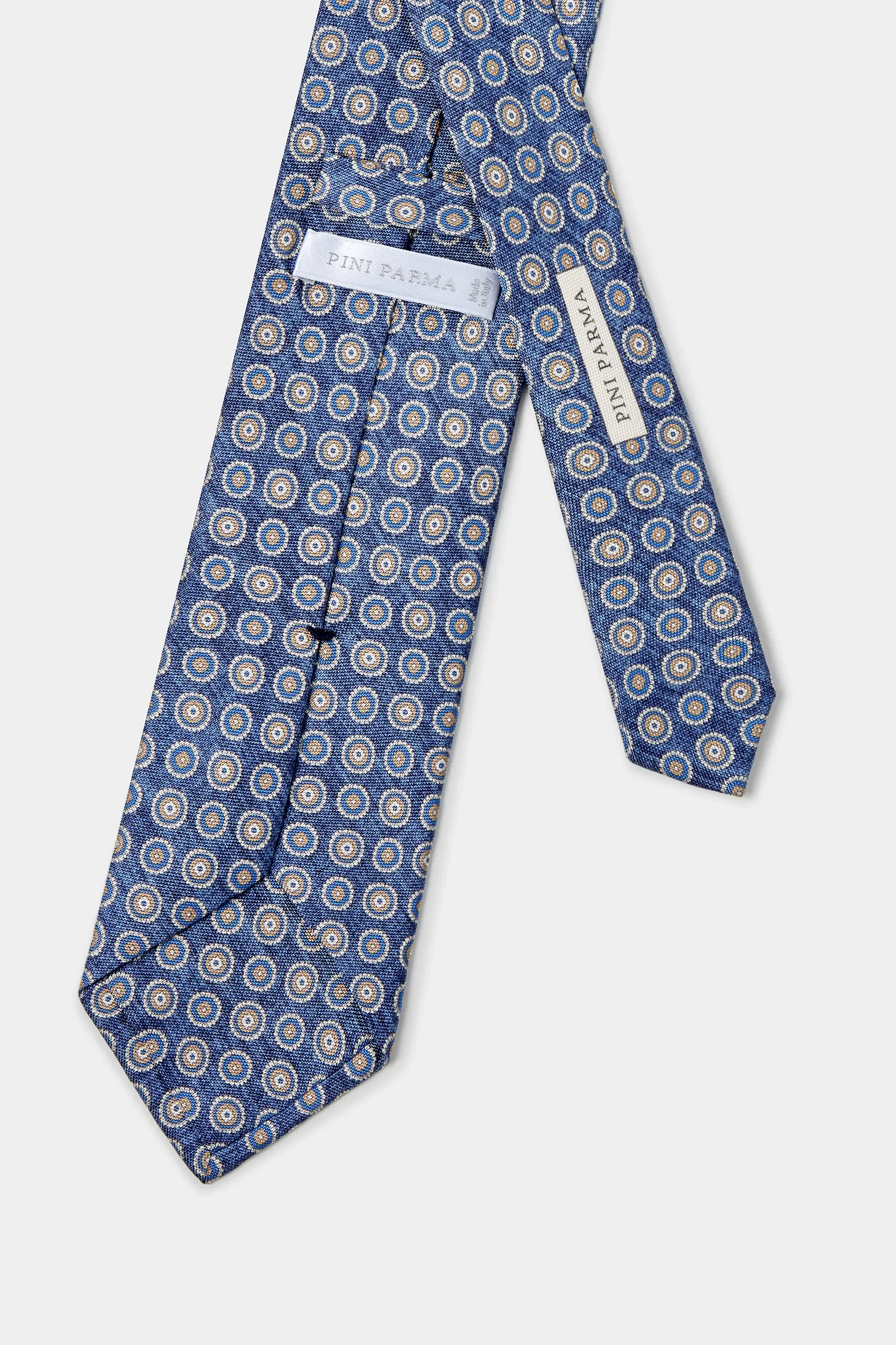 Denim blue fancy silk tie - Made in Italy - Image 3