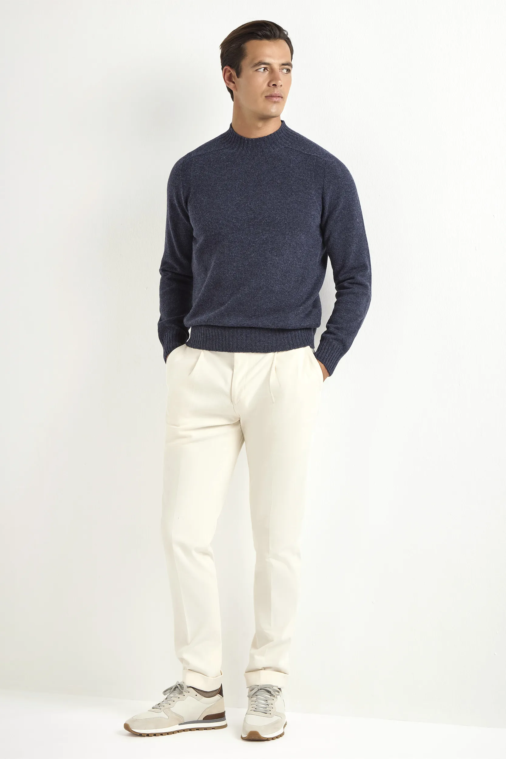 Denim blue mock neck - Made in Italy