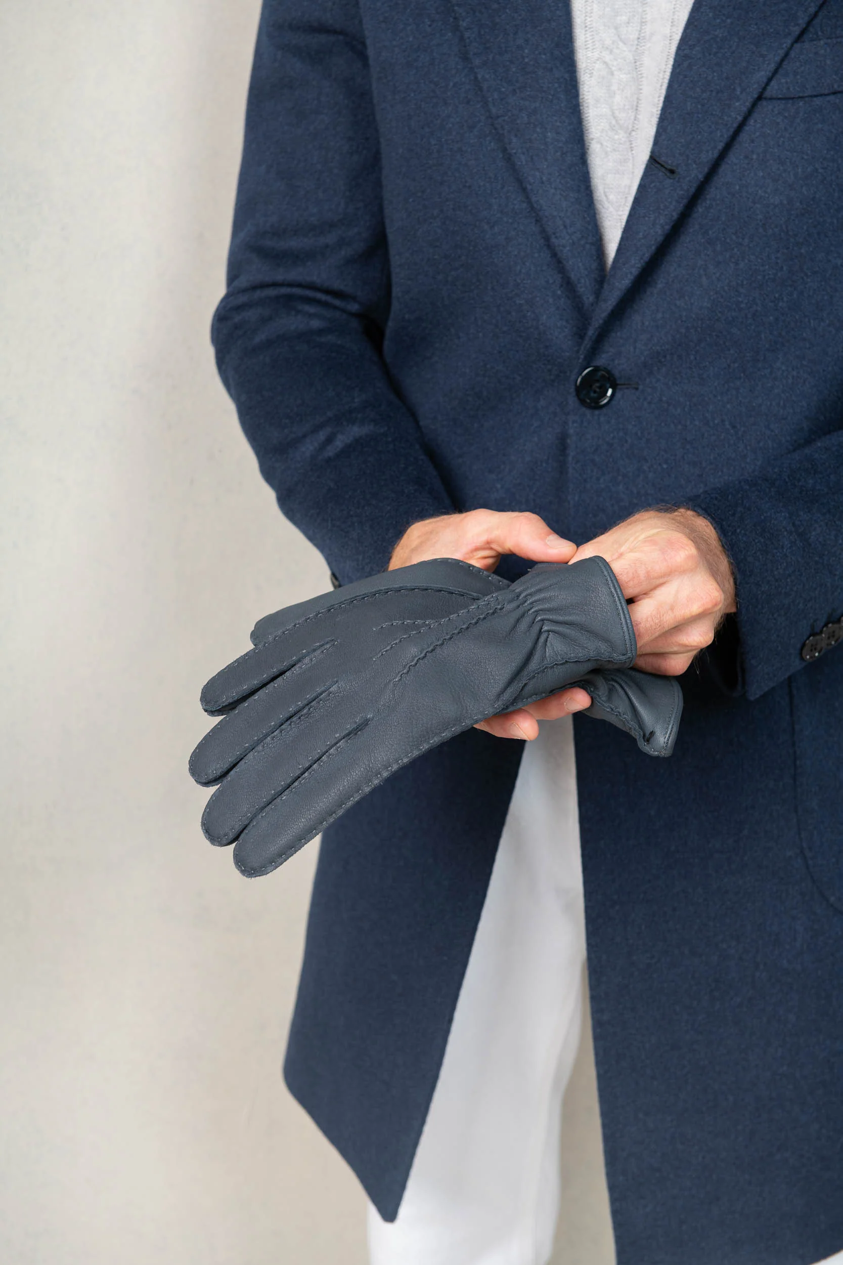 Dusty blue Deerskin Leather Gloves - Made in Italy - Image 3