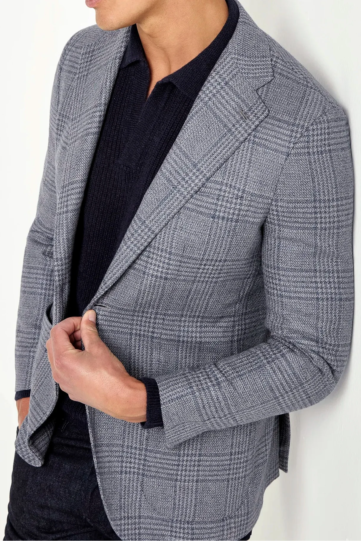 Dusty blue Prince of Wales jacket - Made in Italy - Image 3