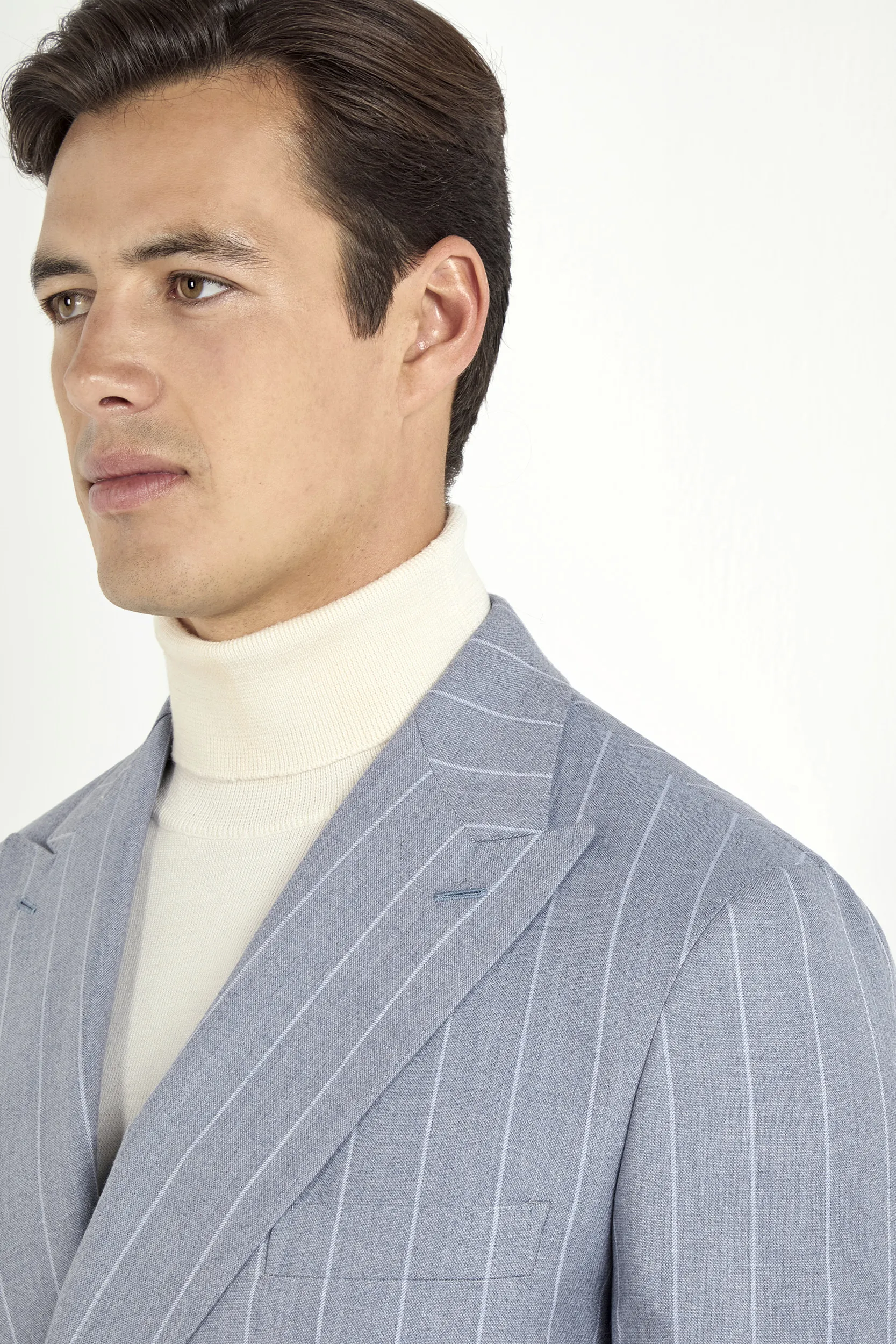 Dusty blue striped double breasted suit - Made in Italy - Image 5