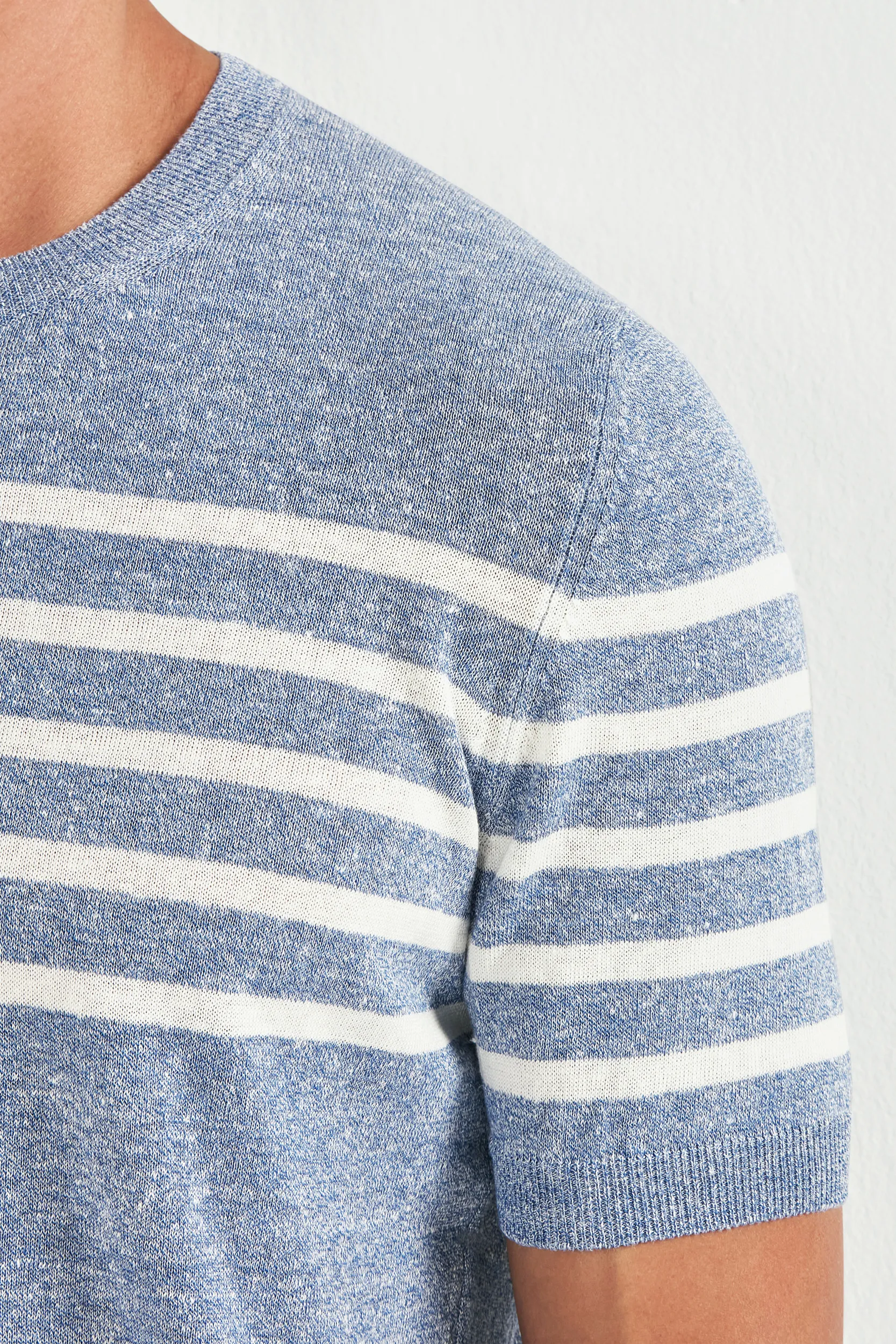 Dusty blue striped linen t-shirt - Made in Italy - Image 4
