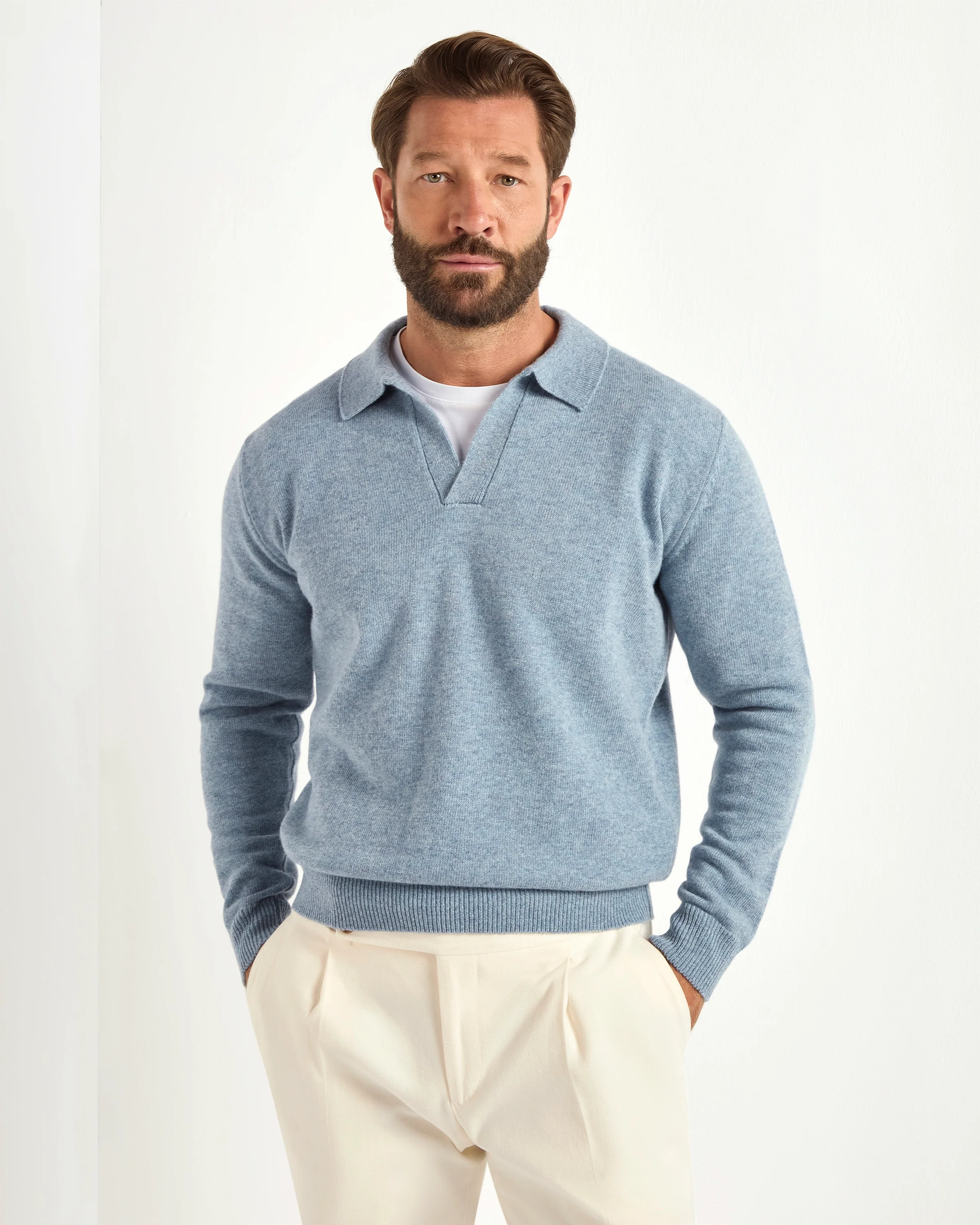 Dusty blue wool polo - Made in Italy