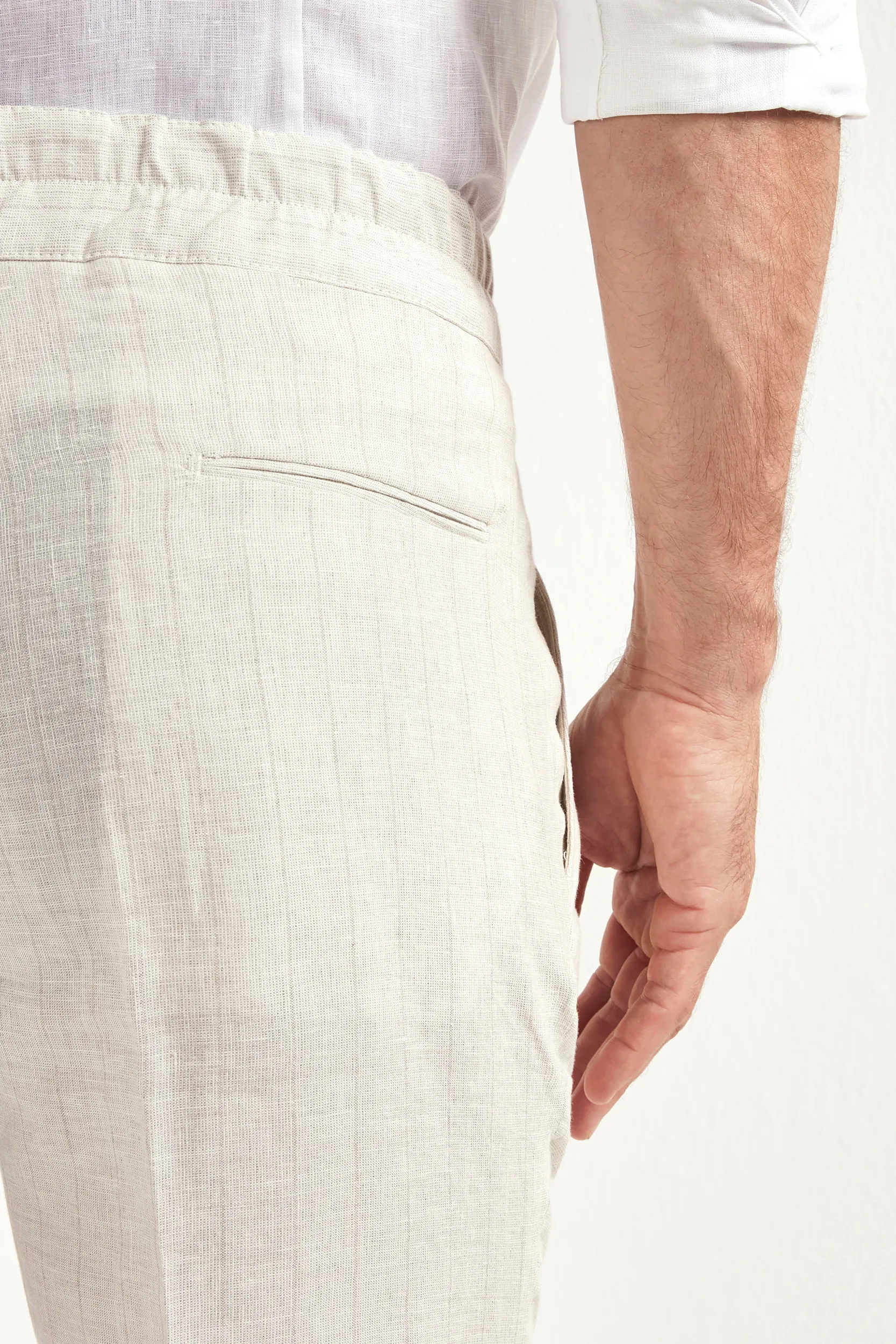 Ecru striped linen relaxed shorts - Made in Italy - Image 5