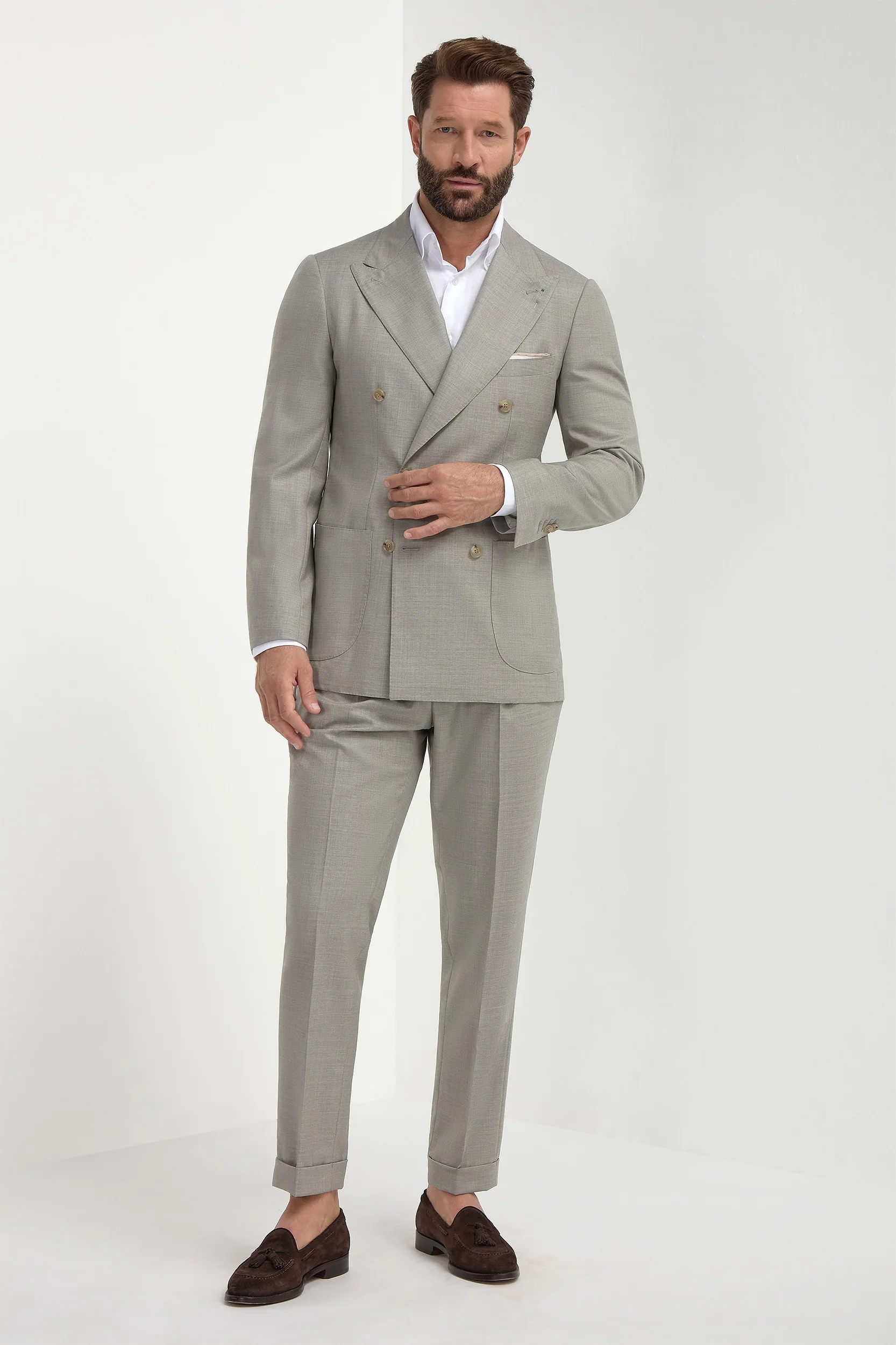 Green double breasted Super 150's suit - Made in Italy