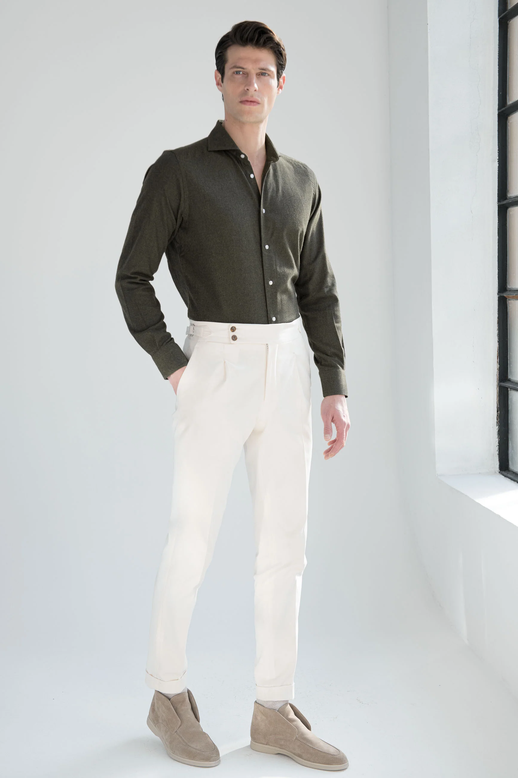 Green Shirt - Flannel Touch - Made in Italy - Image 3