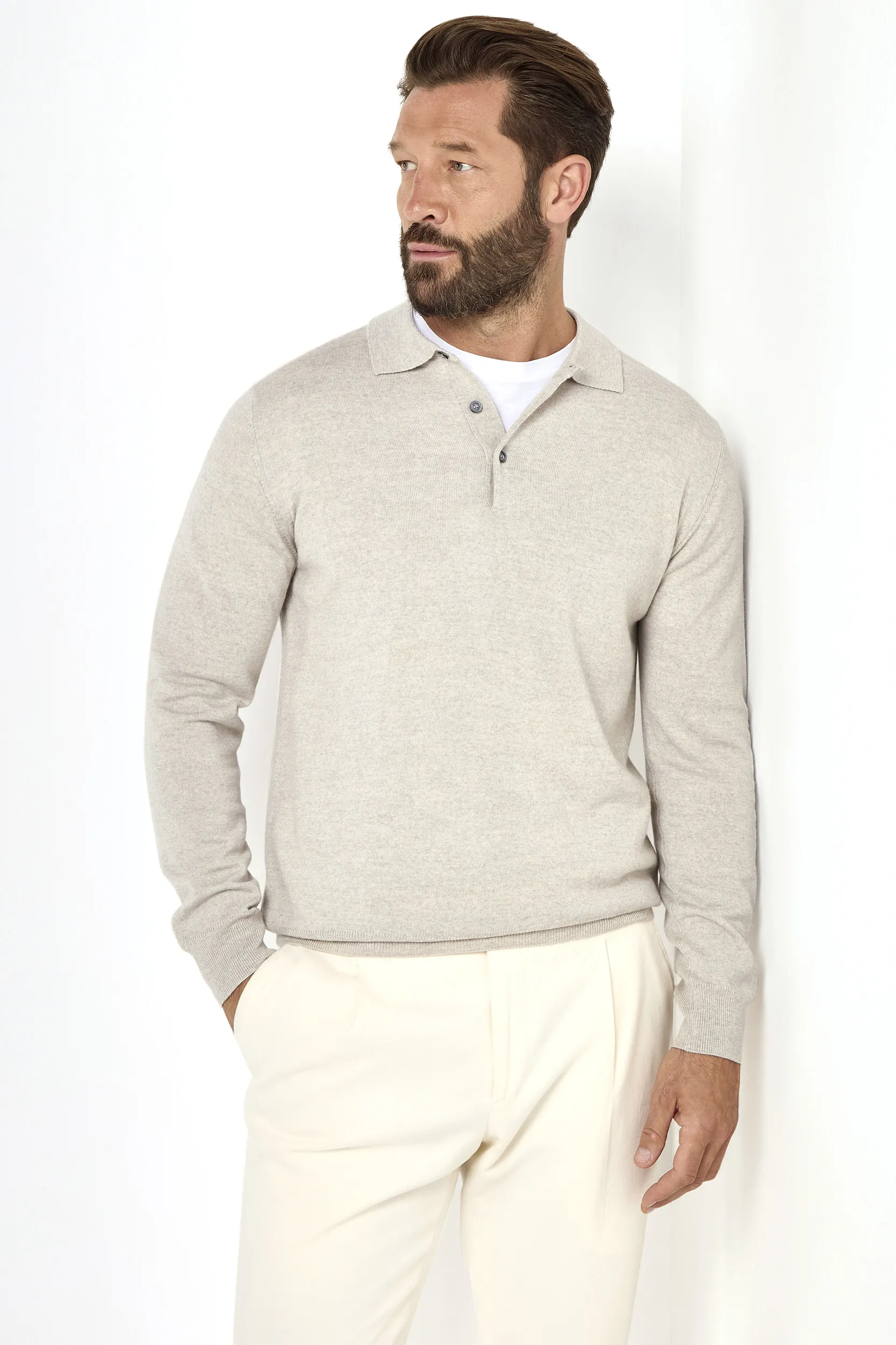 Greige merino polo – Made in Italy