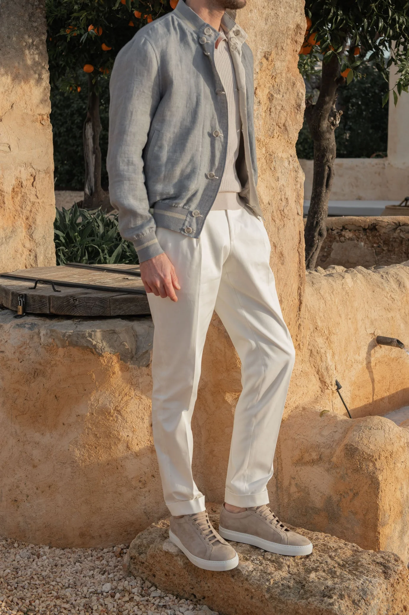Sky grey and beige reversible bomber jacket – Made in Italy - Image 4
