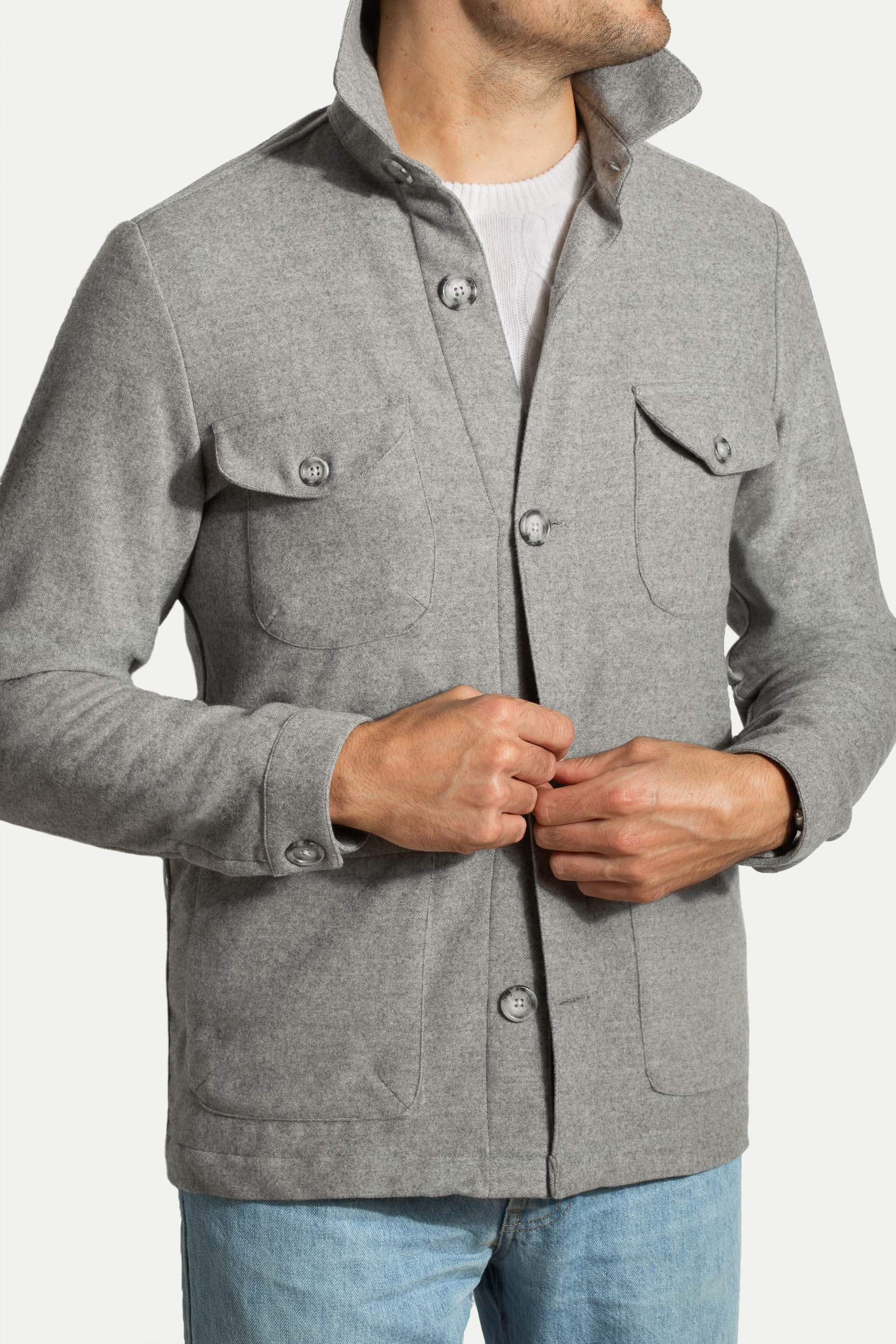 Grey Safari Jacket flannel Super 180s – Made in Italy - Image 4