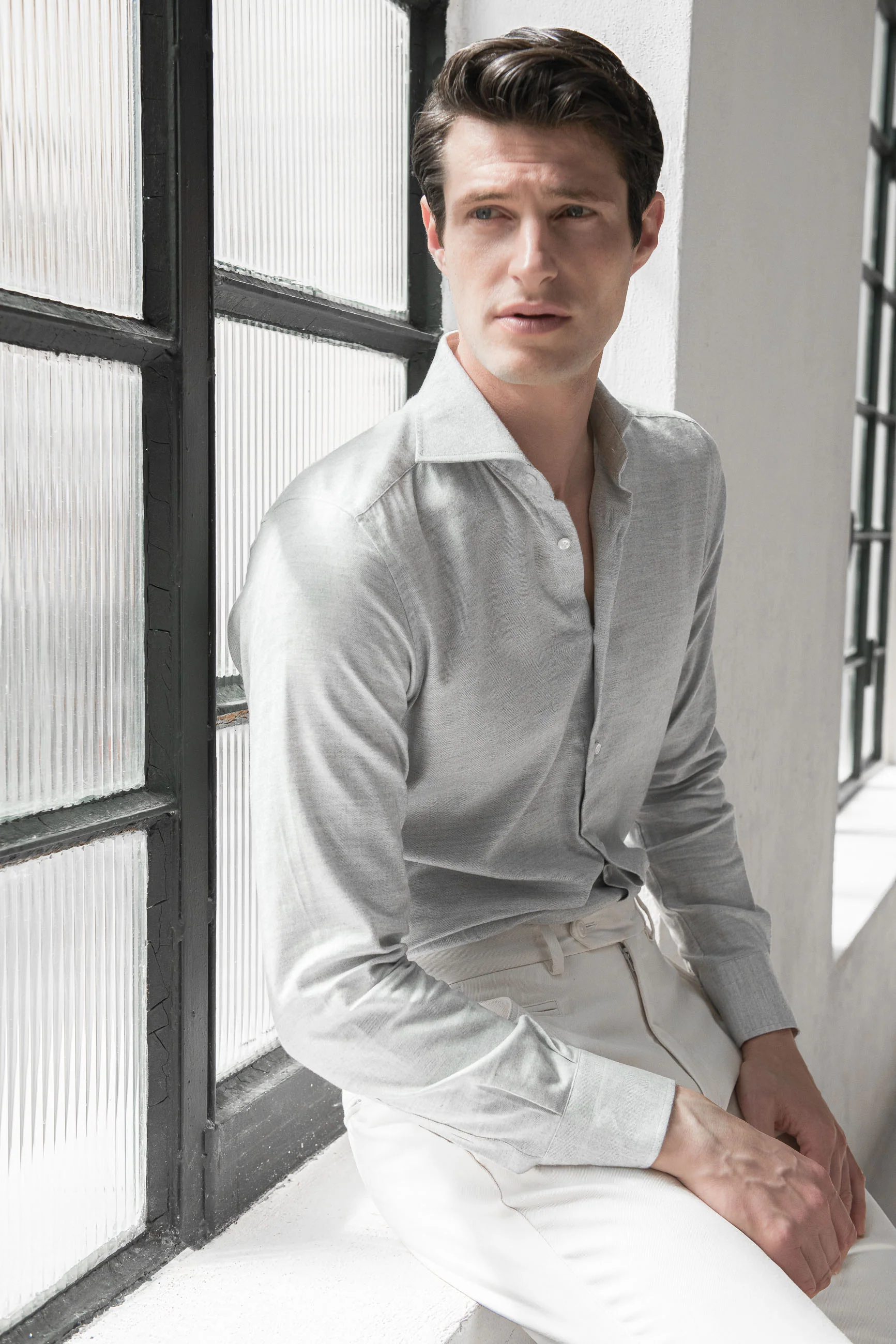 Grey brushed cotton shirt - Made In Italy