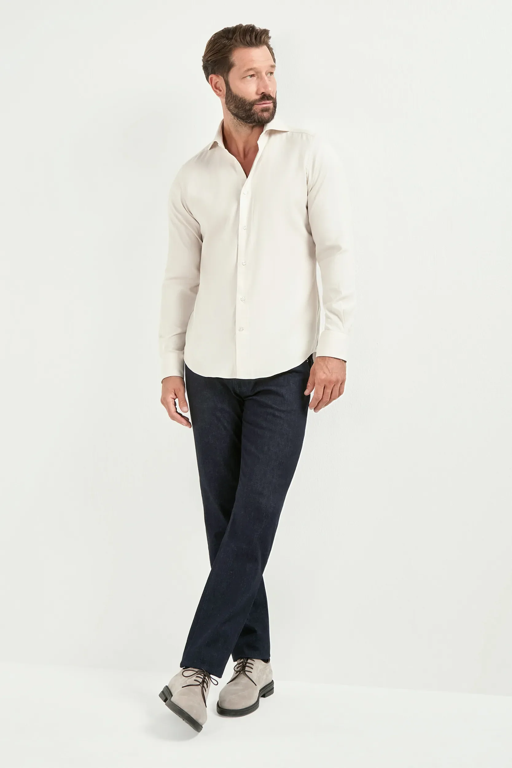 Ivory cotton and Tencel™ shirt - Made In Italy - Image 3
