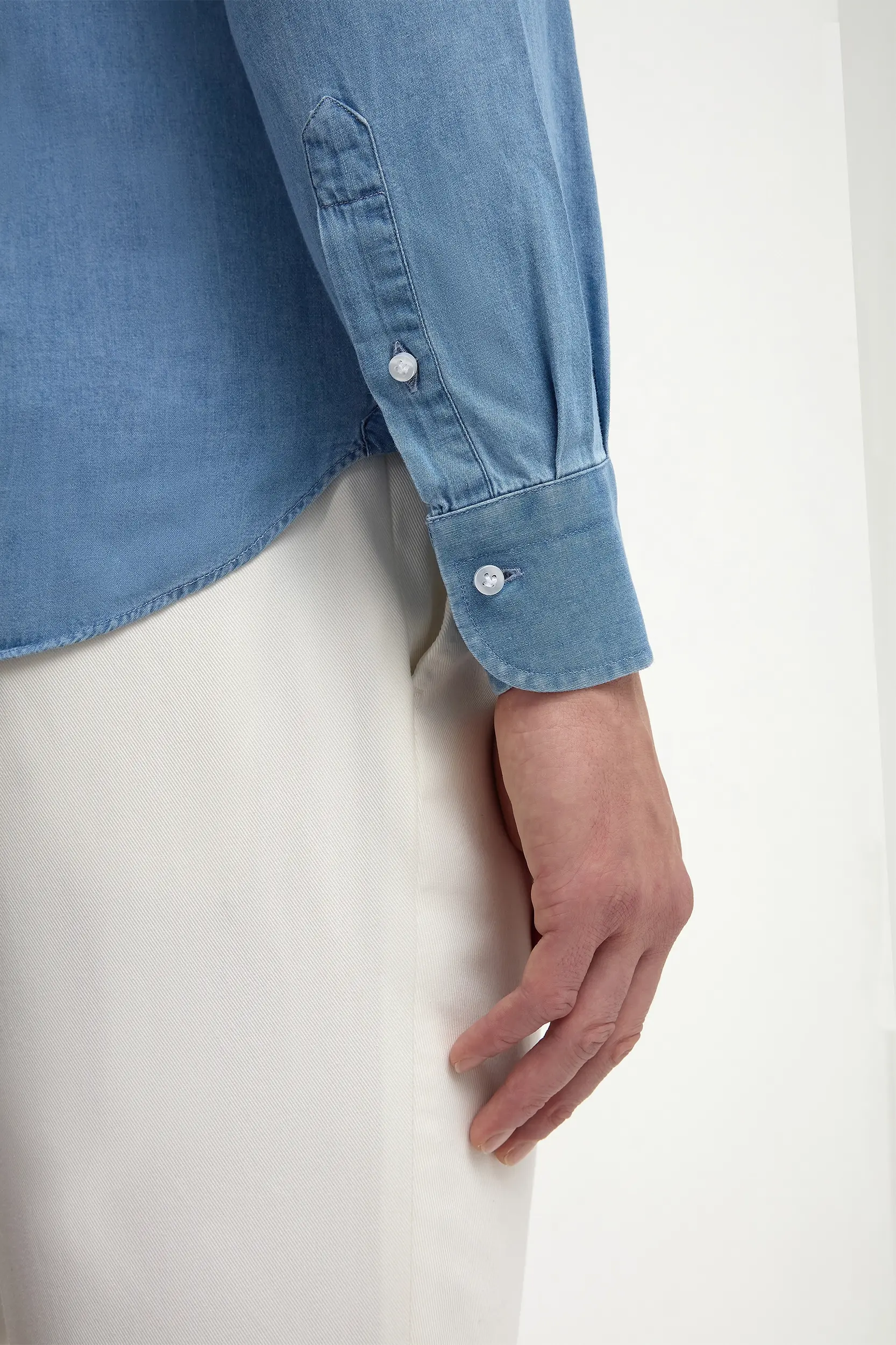 Light blue denim popover shirt - Made in Italy - Image 2