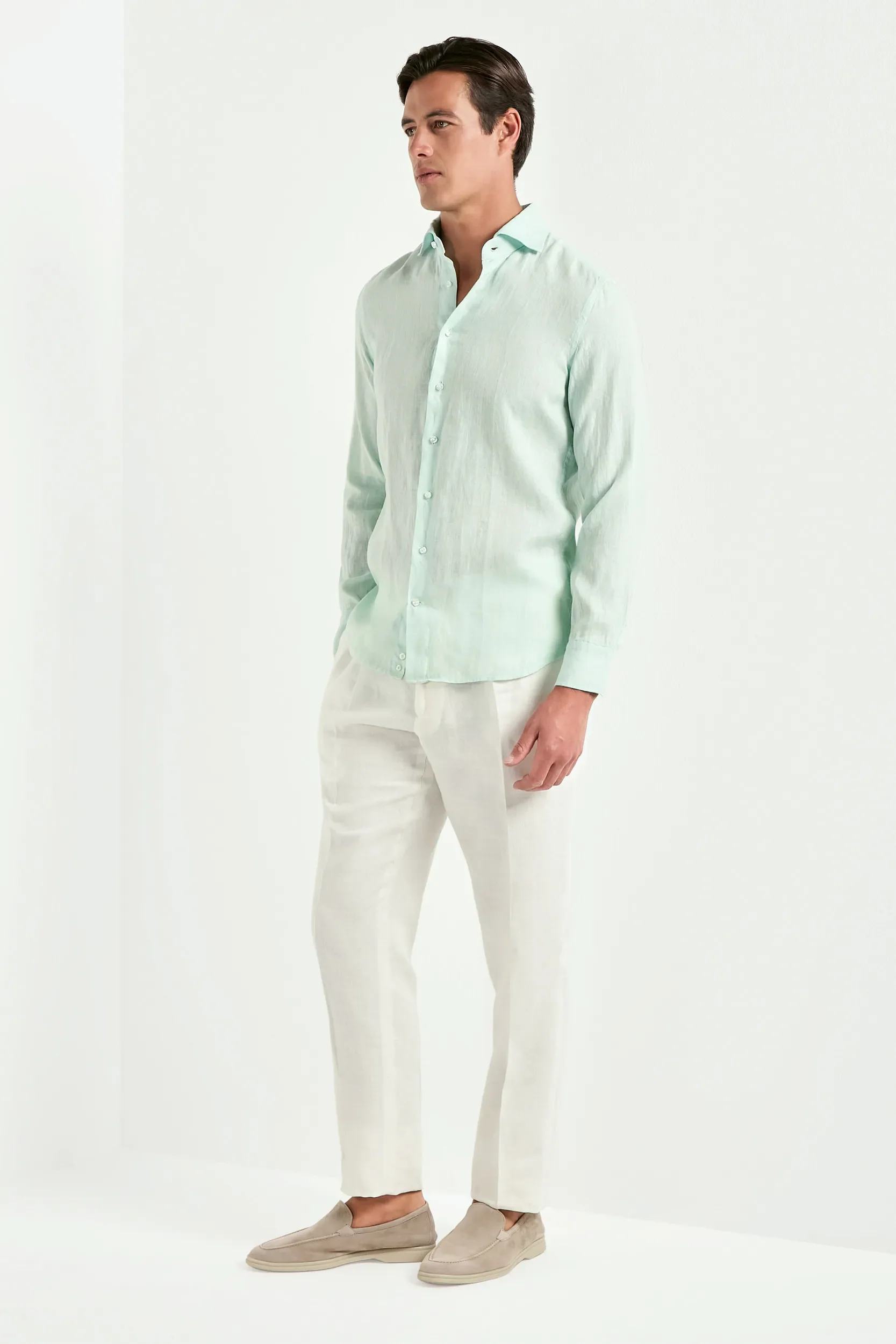 Mint garment dyed linen shirt - Made in Italy - Image 3