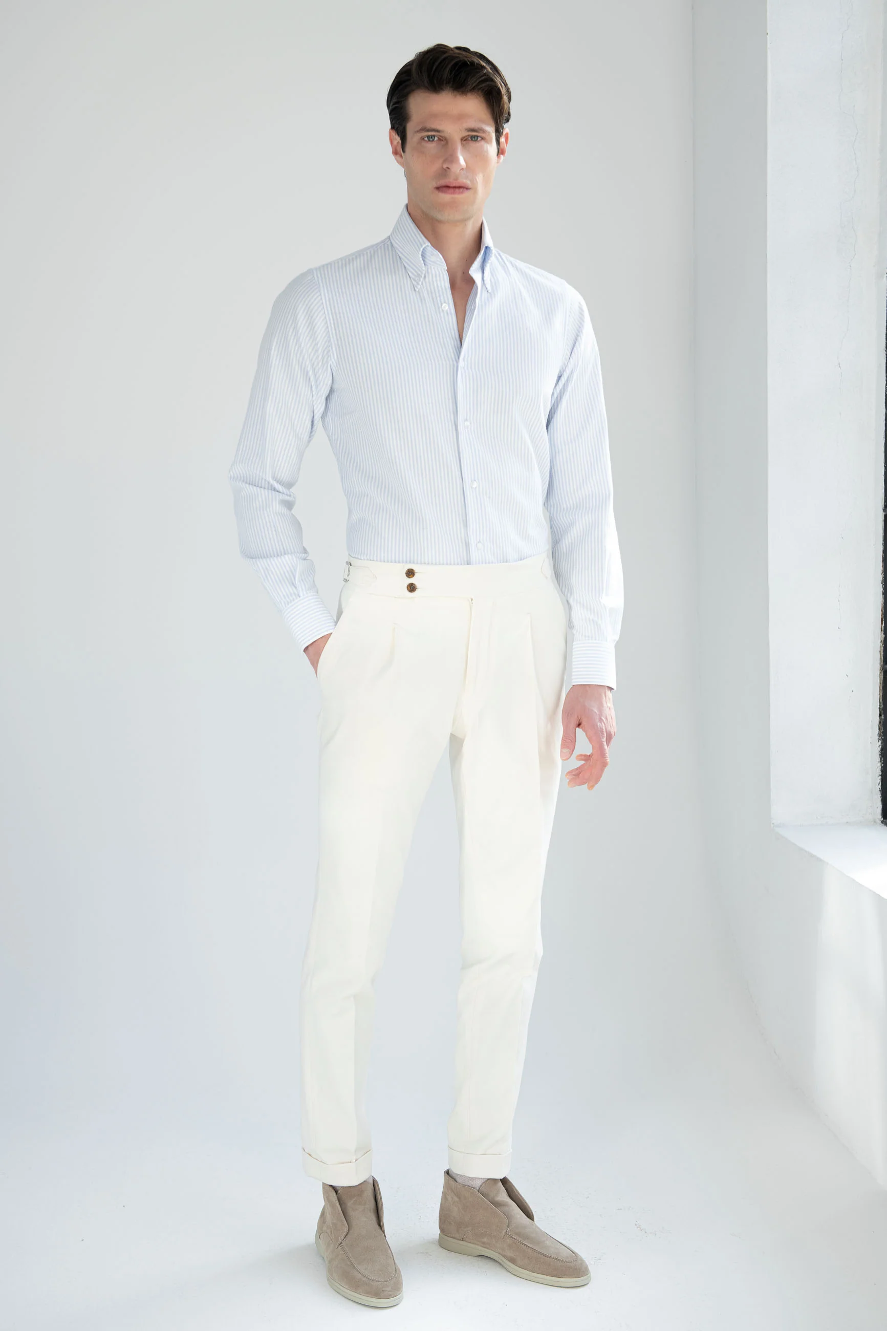 Light blue striped soft oxford button down shirt - Made In Italy - Image 4