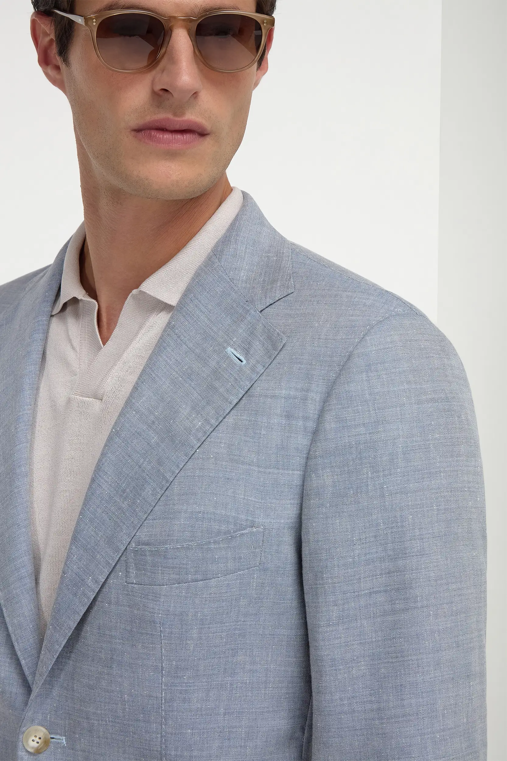 Light blue wool and linen jacket - Made in Italy - Image 4