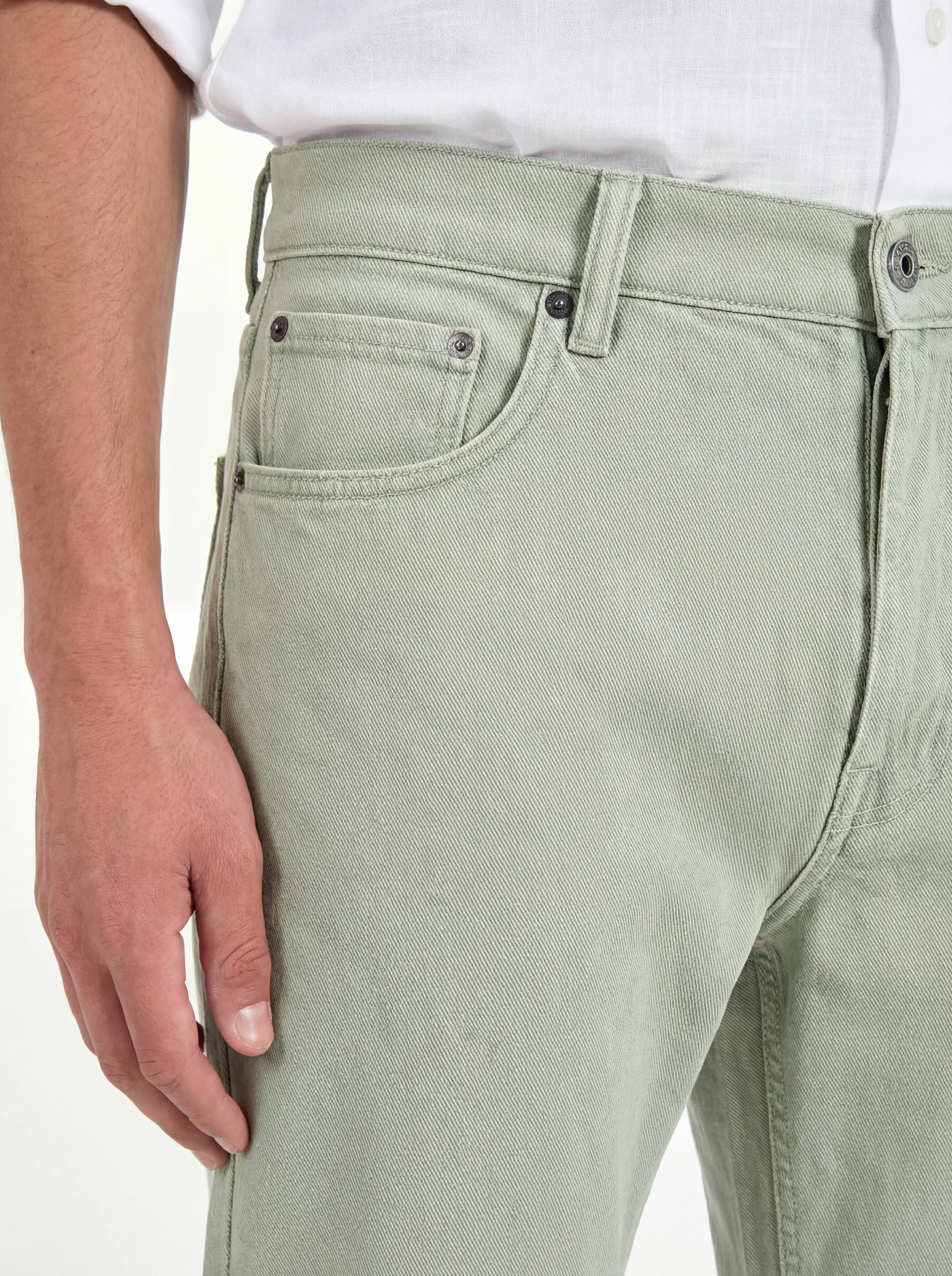 Light green straight linen blend jeans - Made in Italy - Image 2